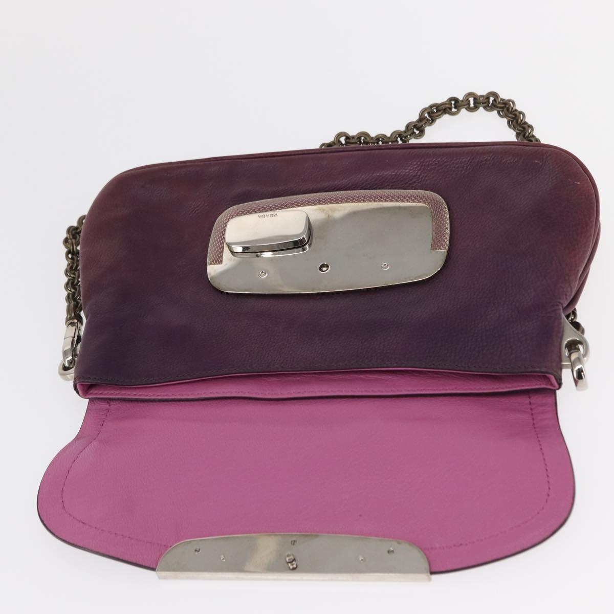 PRADA Chain Pouch Leather Silver Purple Auth 148623V
