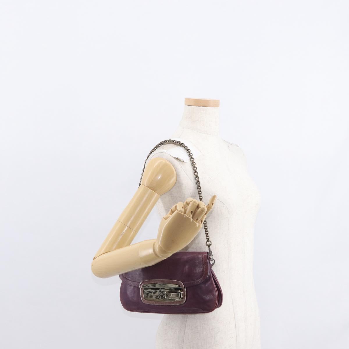 PRADA Chain Pouch Leather Silver Purple Auth 148623V