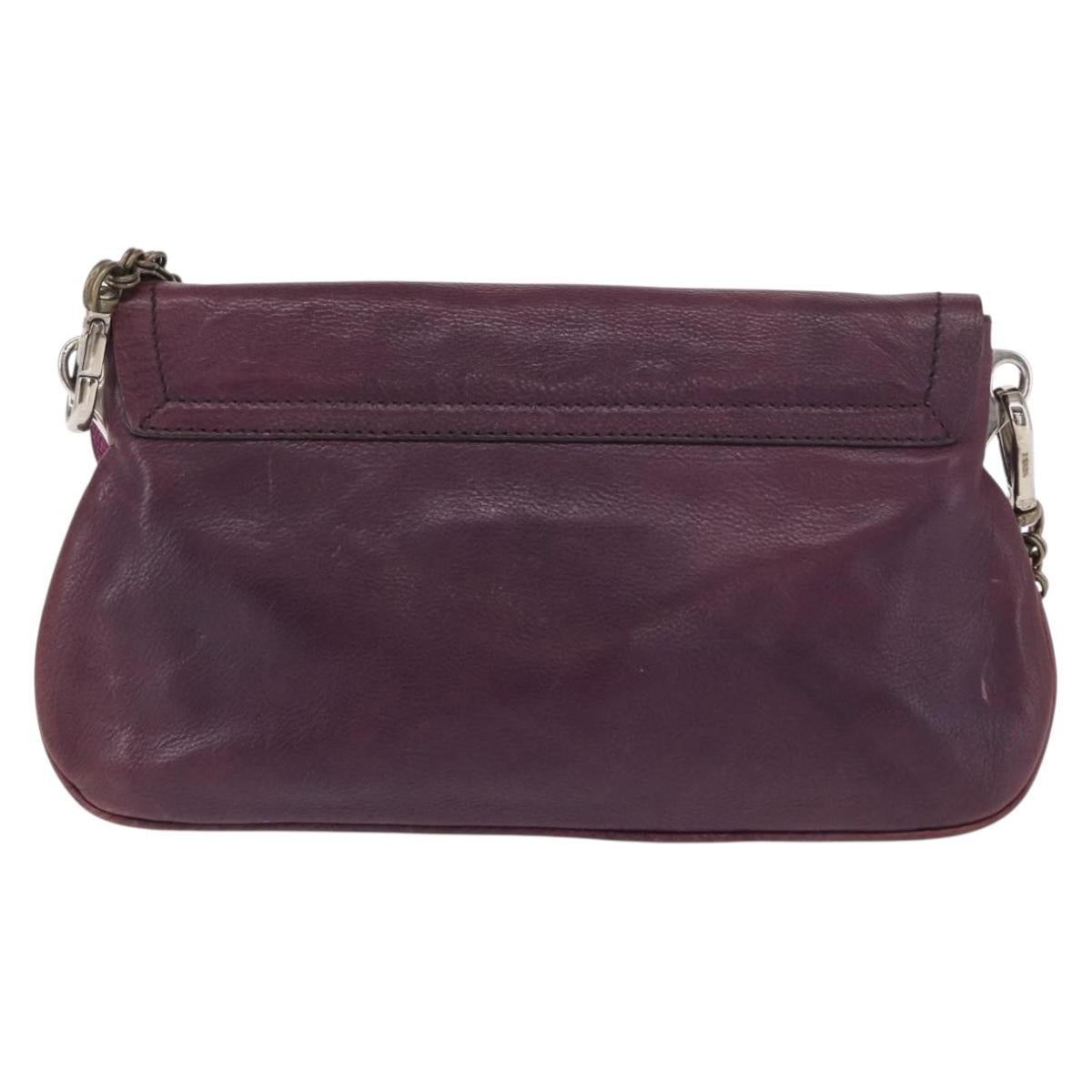 PRADA Chain Pouch Leather Silver Purple Auth 148623V