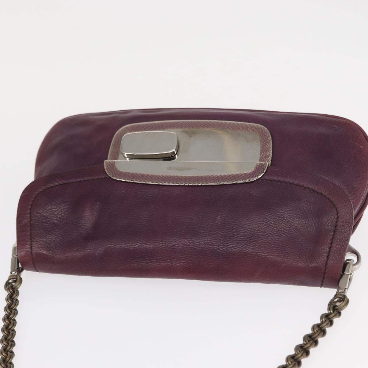 PRADA Chain Pouch Leather Silver Purple Auth 148623V