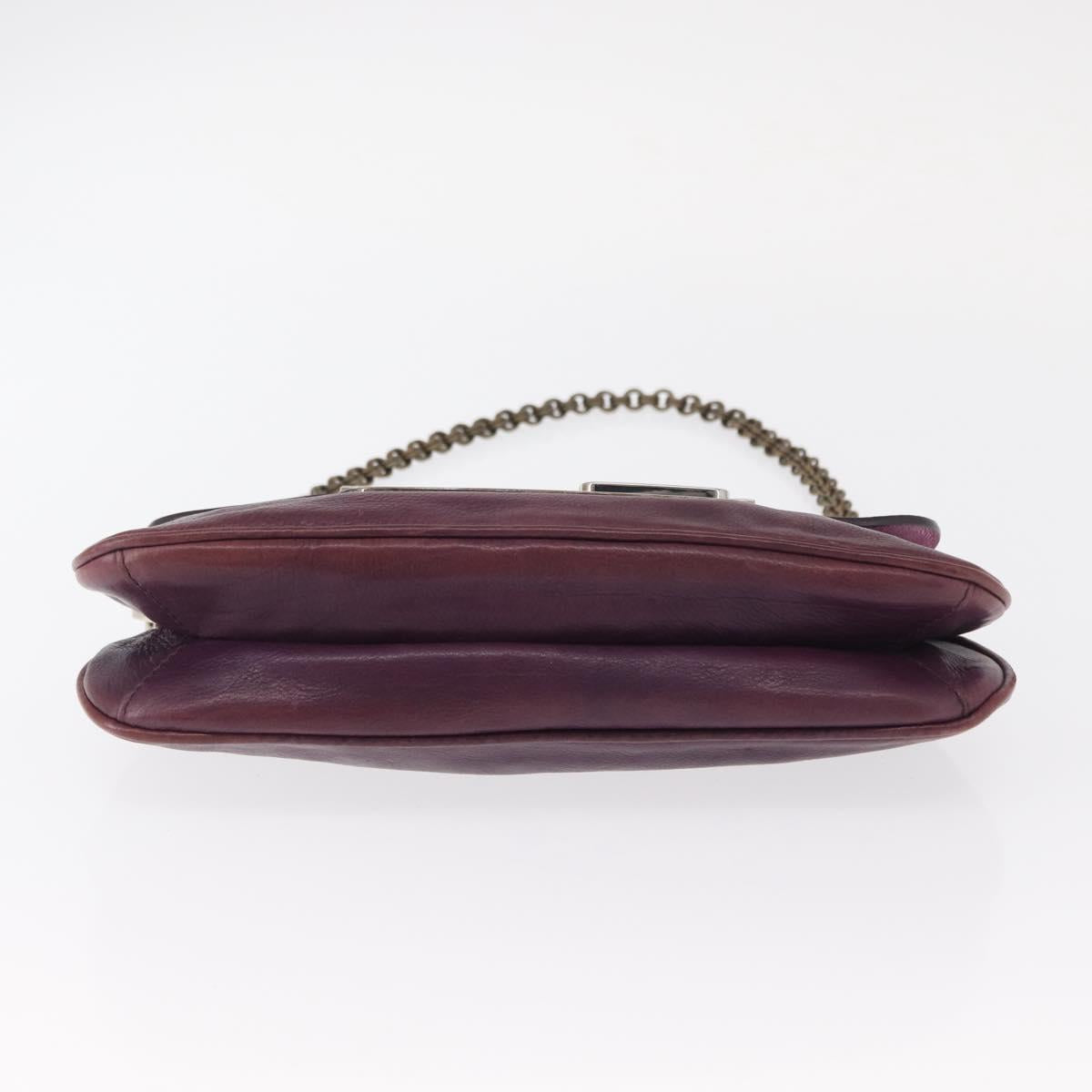 PRADA Chain Pouch Leather Silver Purple Auth 148623V