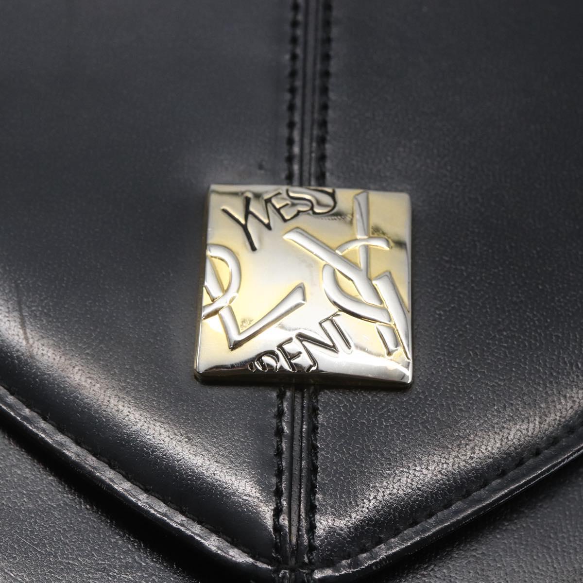 SAINT LAURENT Hand Bag Leather Black Gold Auth 148624V