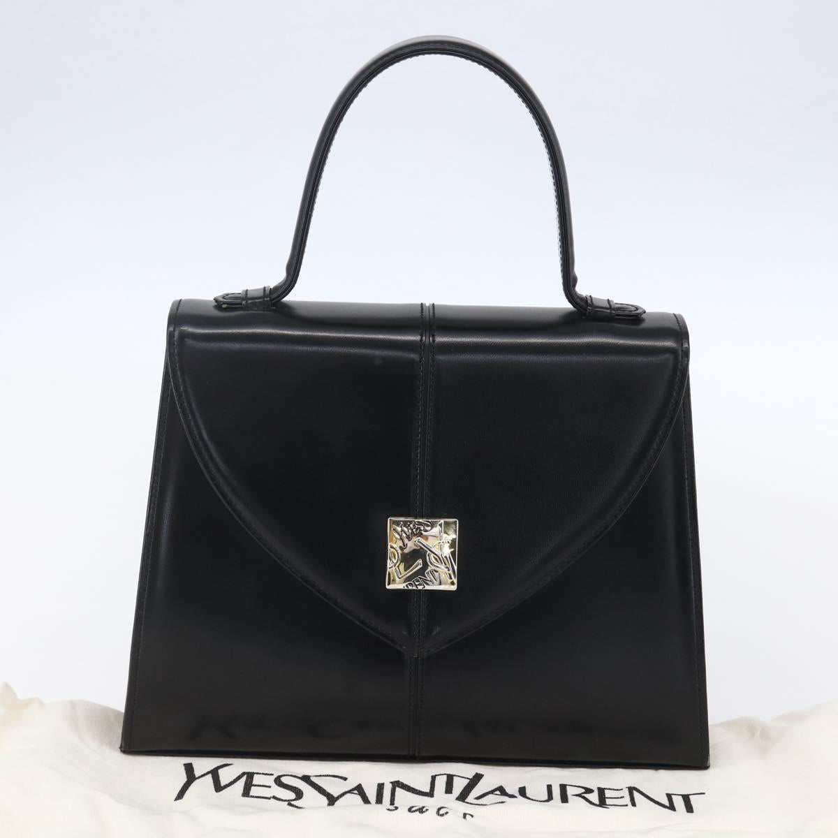 SAINT LAURENT Hand Bag Leather Black Gold Auth 148624V