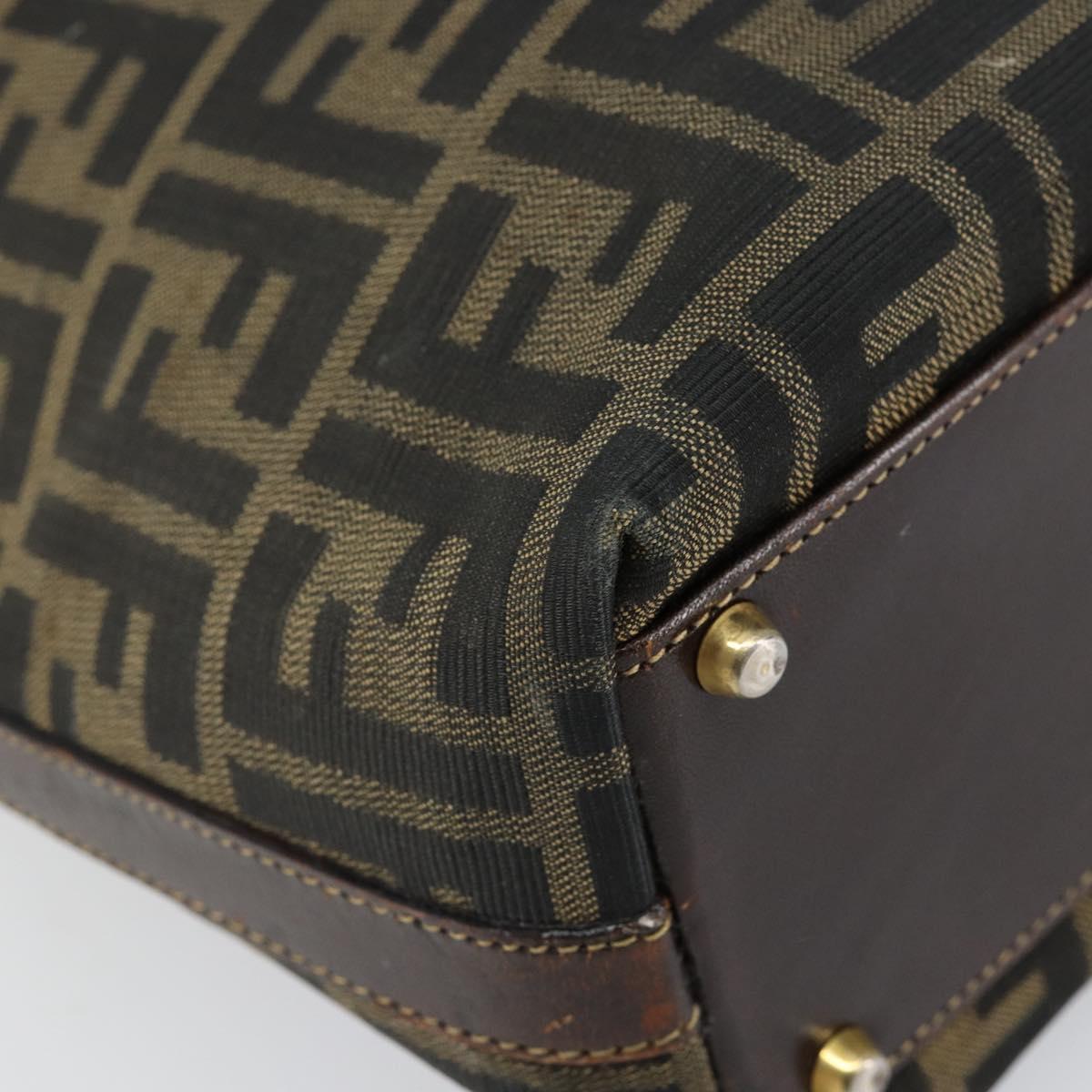 FENDI Zucca Canvas Hand Bag Black Brown Auth 148627