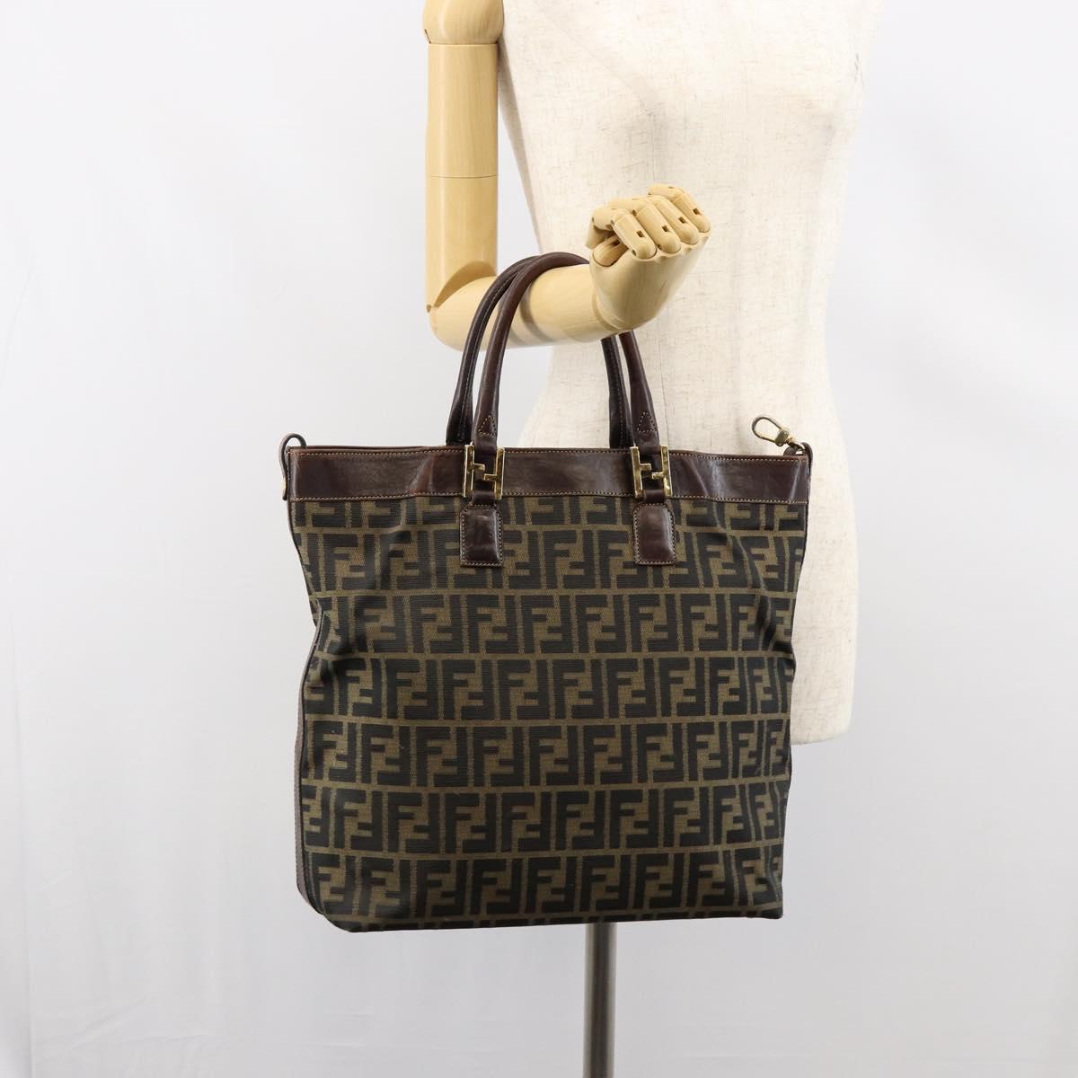 FENDI Zucca Canvas Hand Bag Black Brown Auth 148627