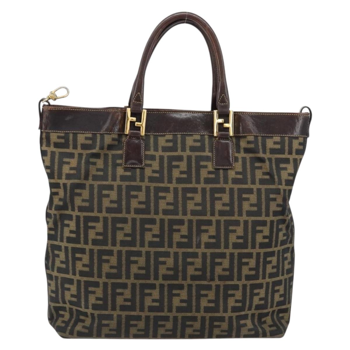FENDI Zucca Canvas Hand Bag Black Brown Auth 148627