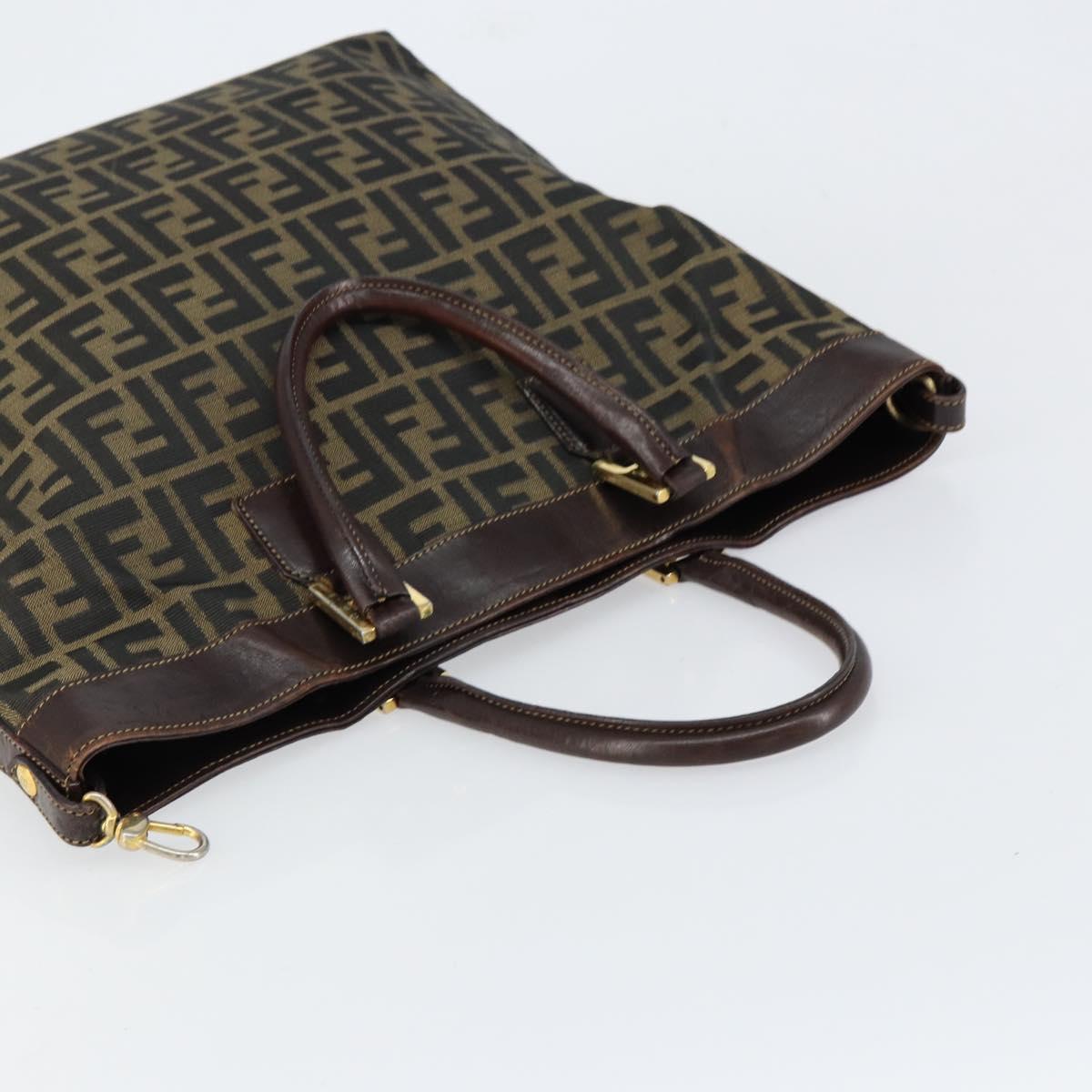 FENDI Zucca Canvas Hand Bag Black Brown Auth 148627