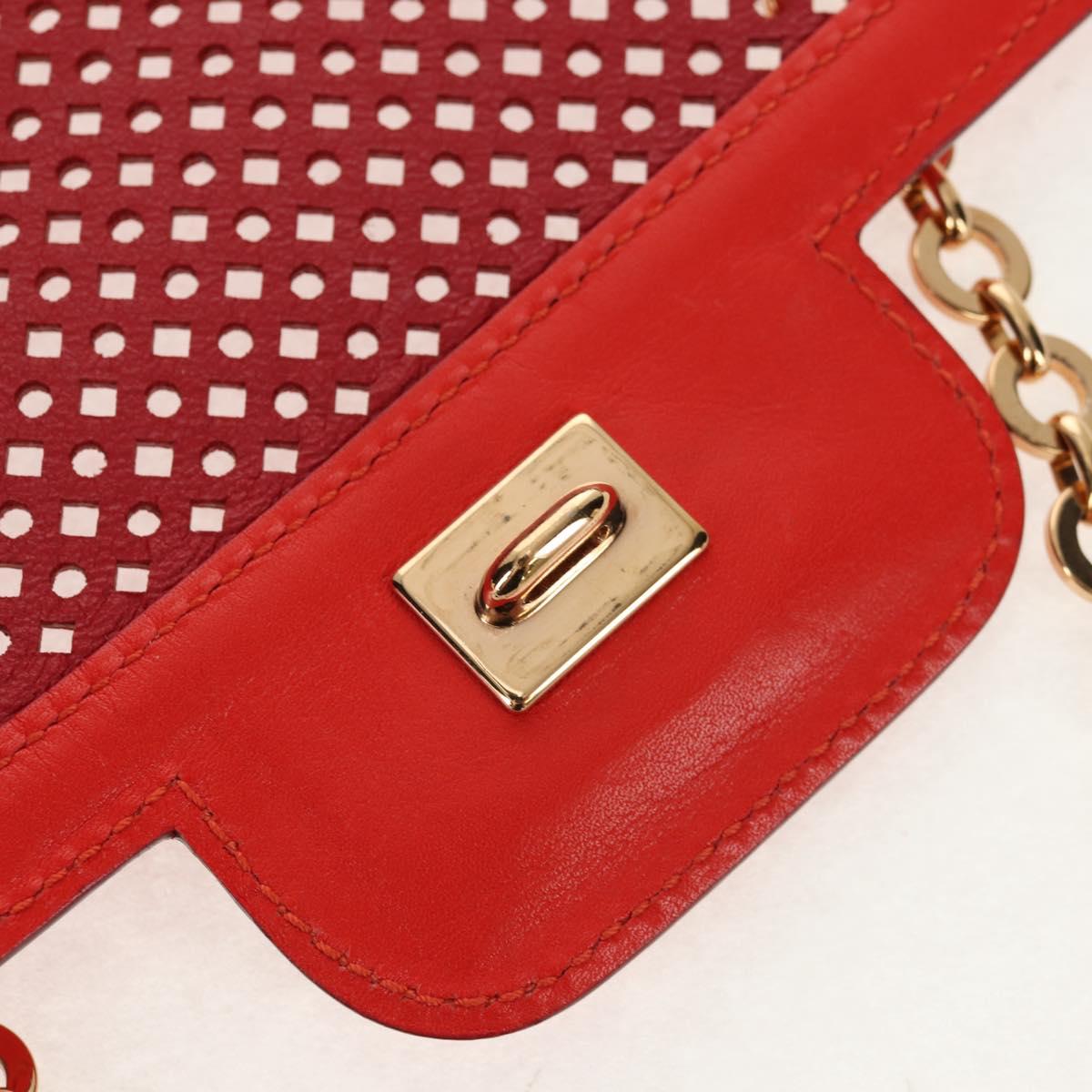 Salvatore Ferragamo Chain Shoulder Bag Leather Red Gold Auth 148629V