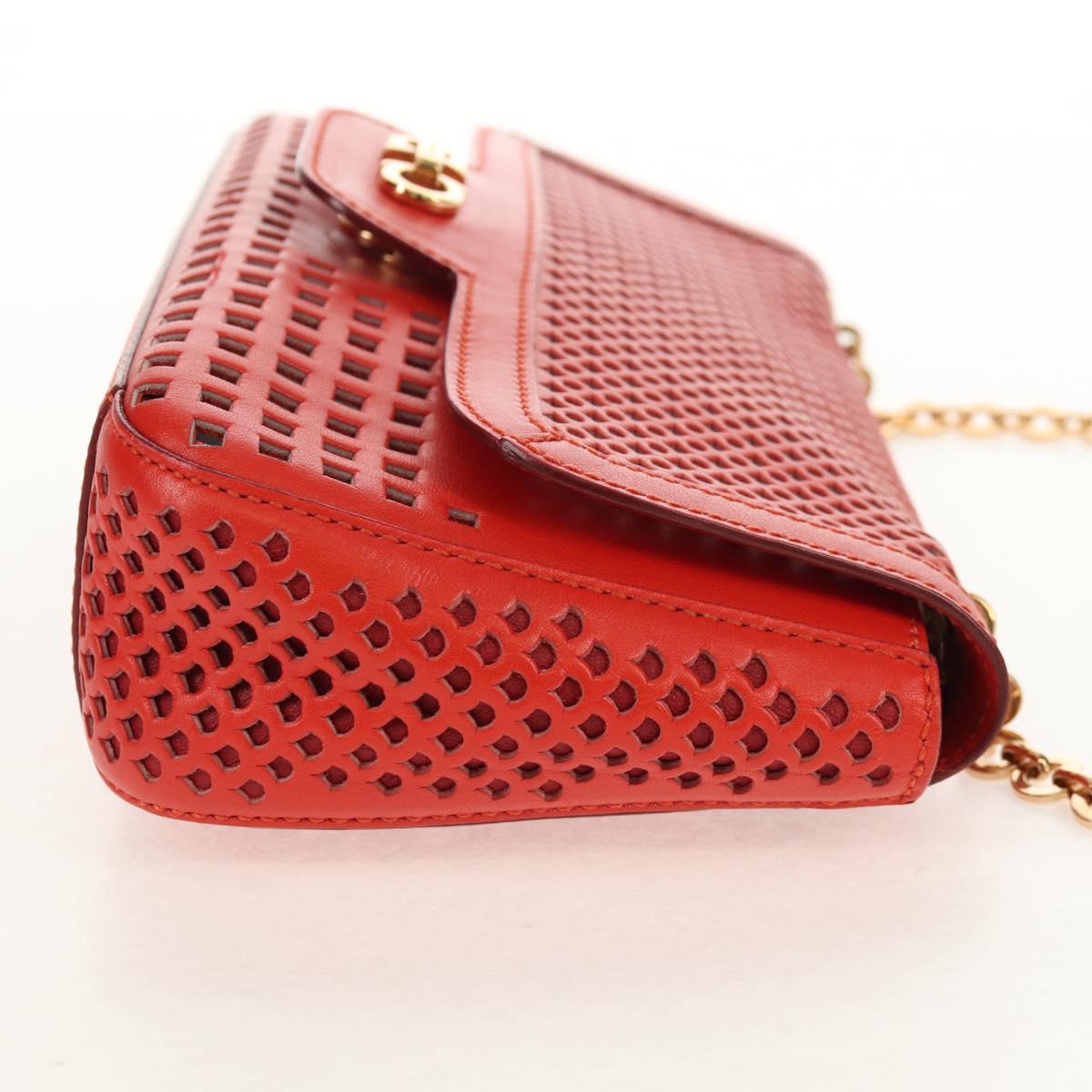 Salvatore Ferragamo Chain Shoulder Bag Leather Red Gold Auth 148629V