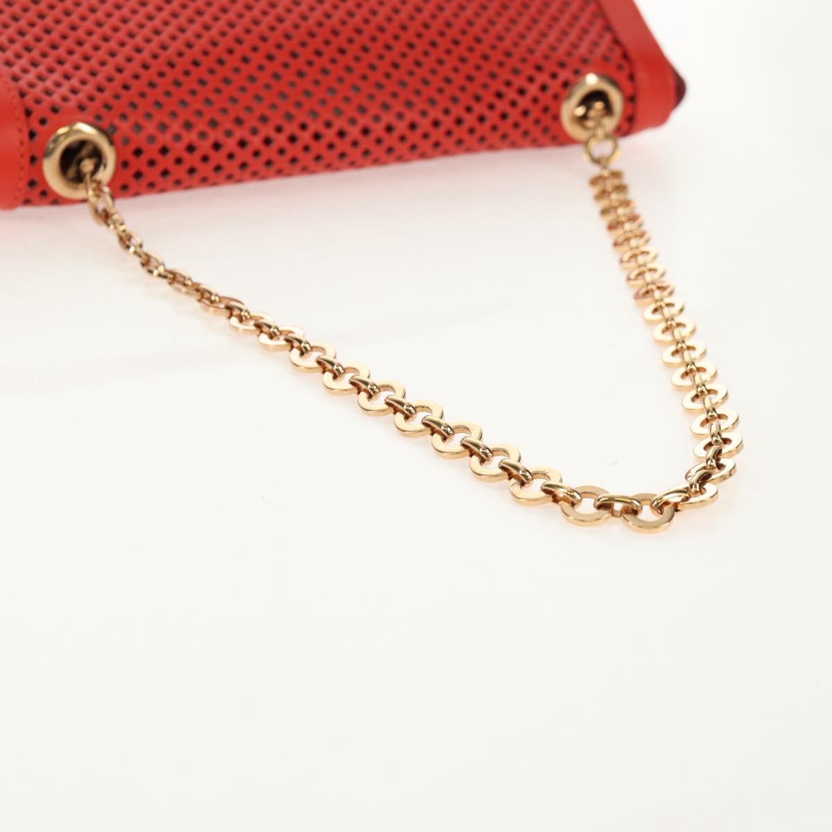 Salvatore Ferragamo Chain Shoulder Bag Leather Red Gold Auth 148629V