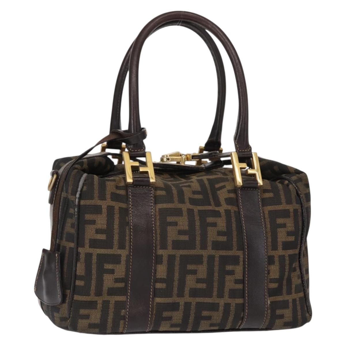 FENDI Zucca Canvas Hand Bag Black Brown Auth 148630