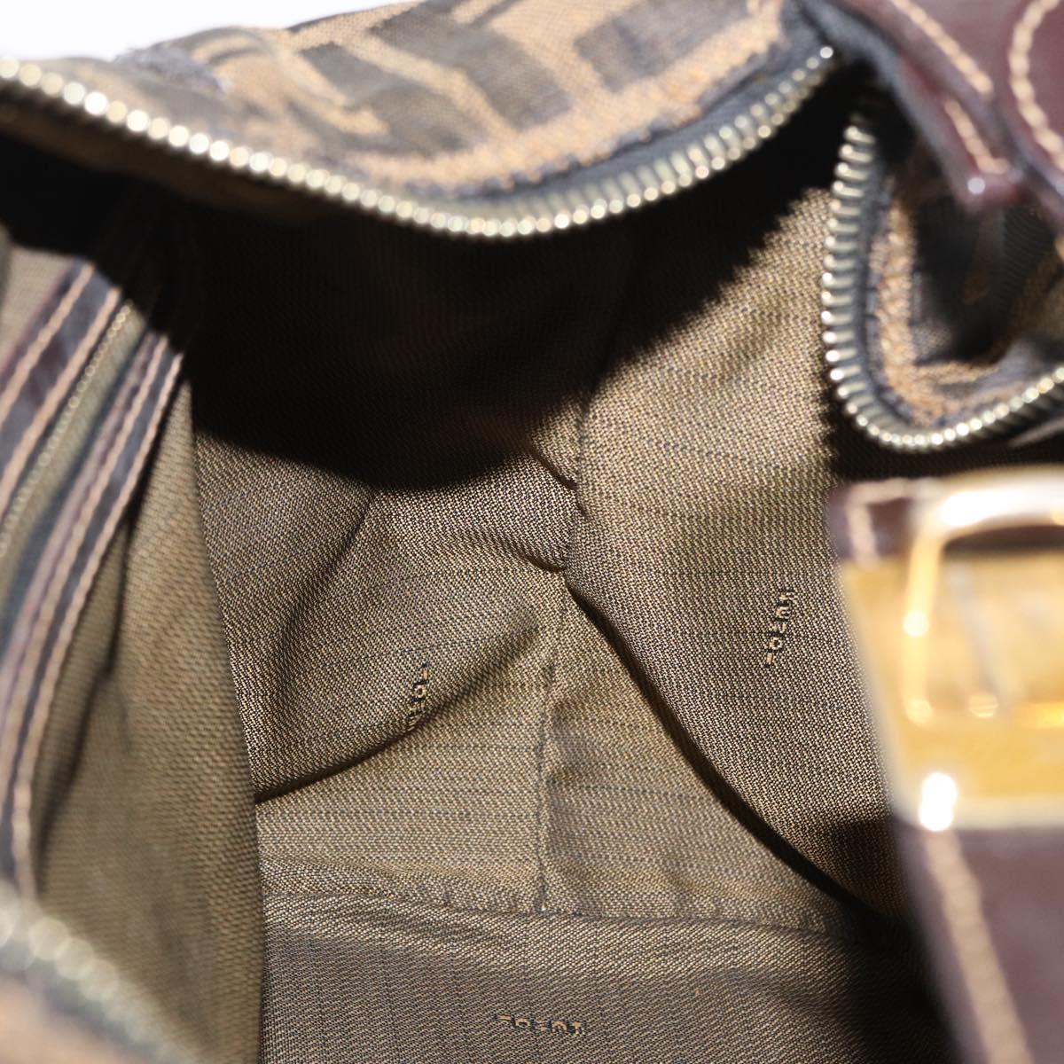 FENDI Zucca Canvas Hand Bag Black Brown Auth 148630