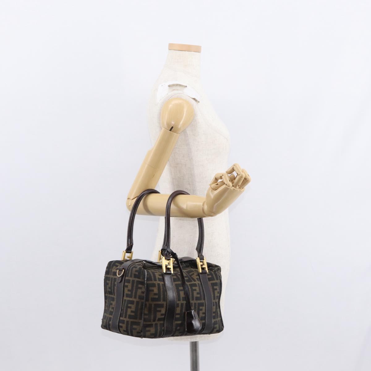 FENDI Zucca Canvas Hand Bag Black Brown Auth 148630
