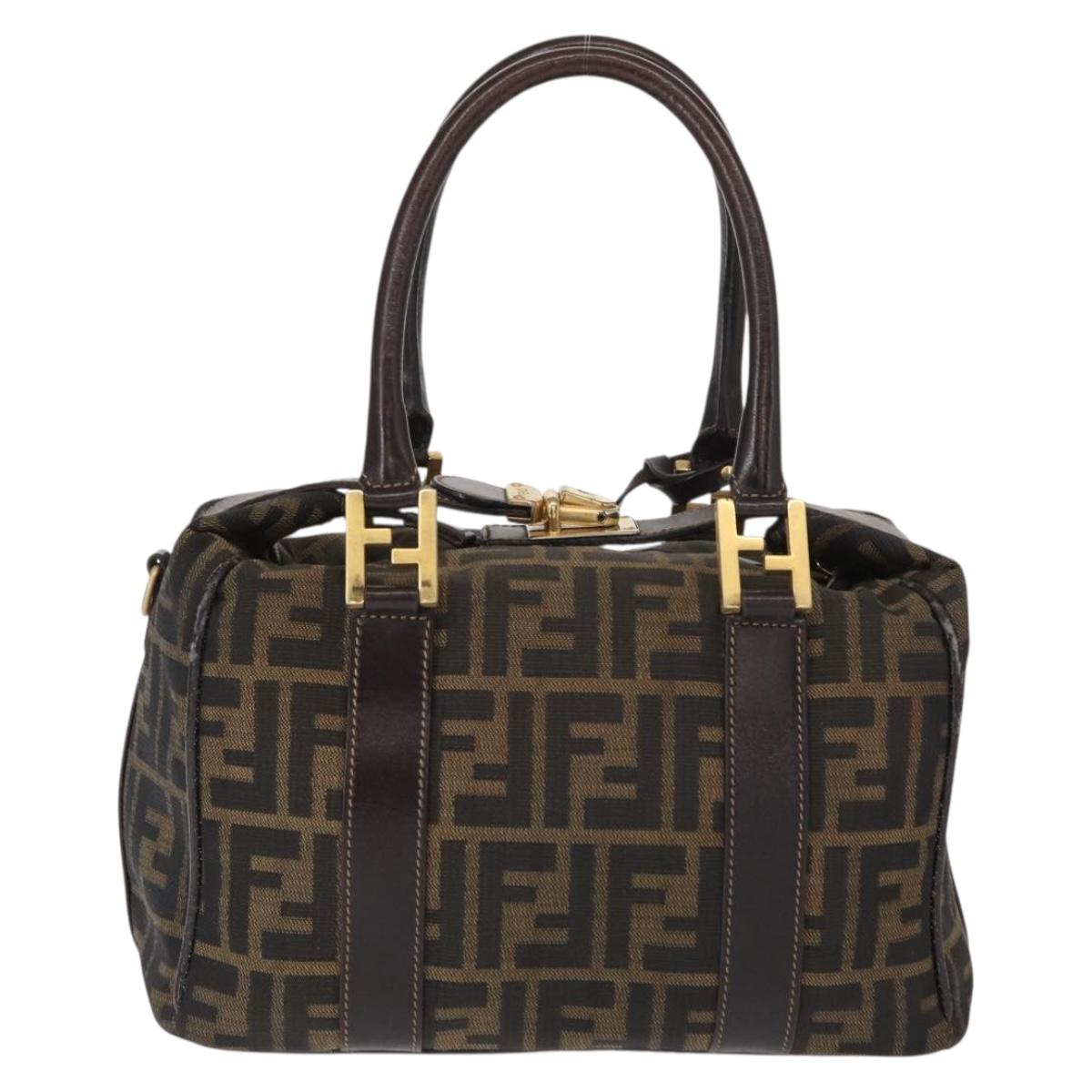 FENDI Zucca Canvas Hand Bag Black Brown Auth 148630