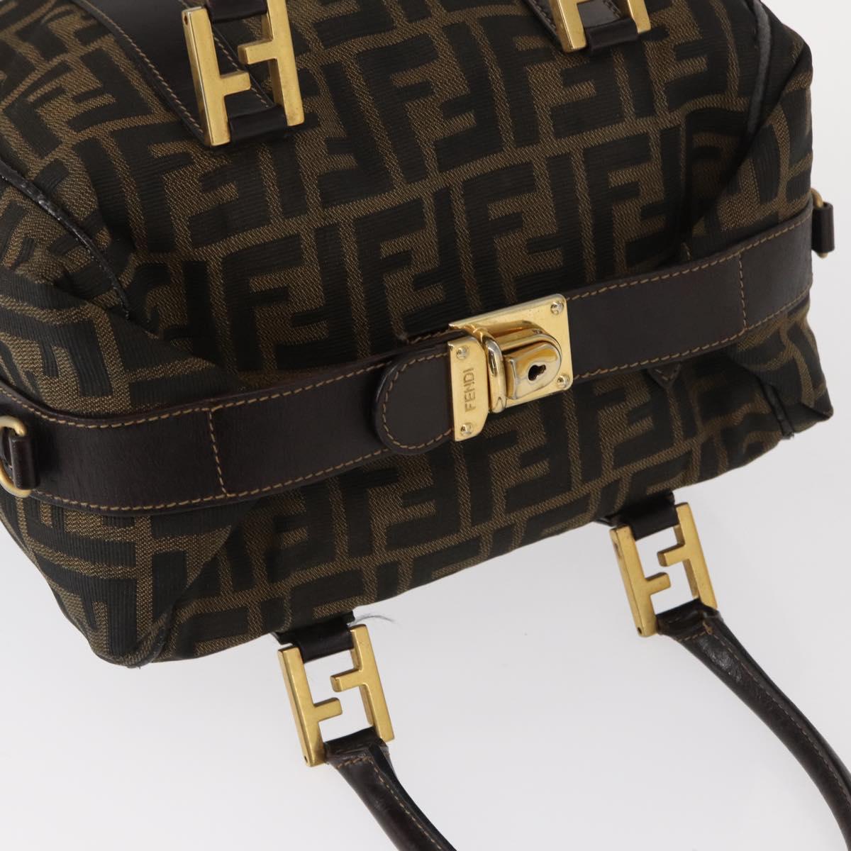 FENDI Zucca Canvas Hand Bag Black Brown Auth 148630