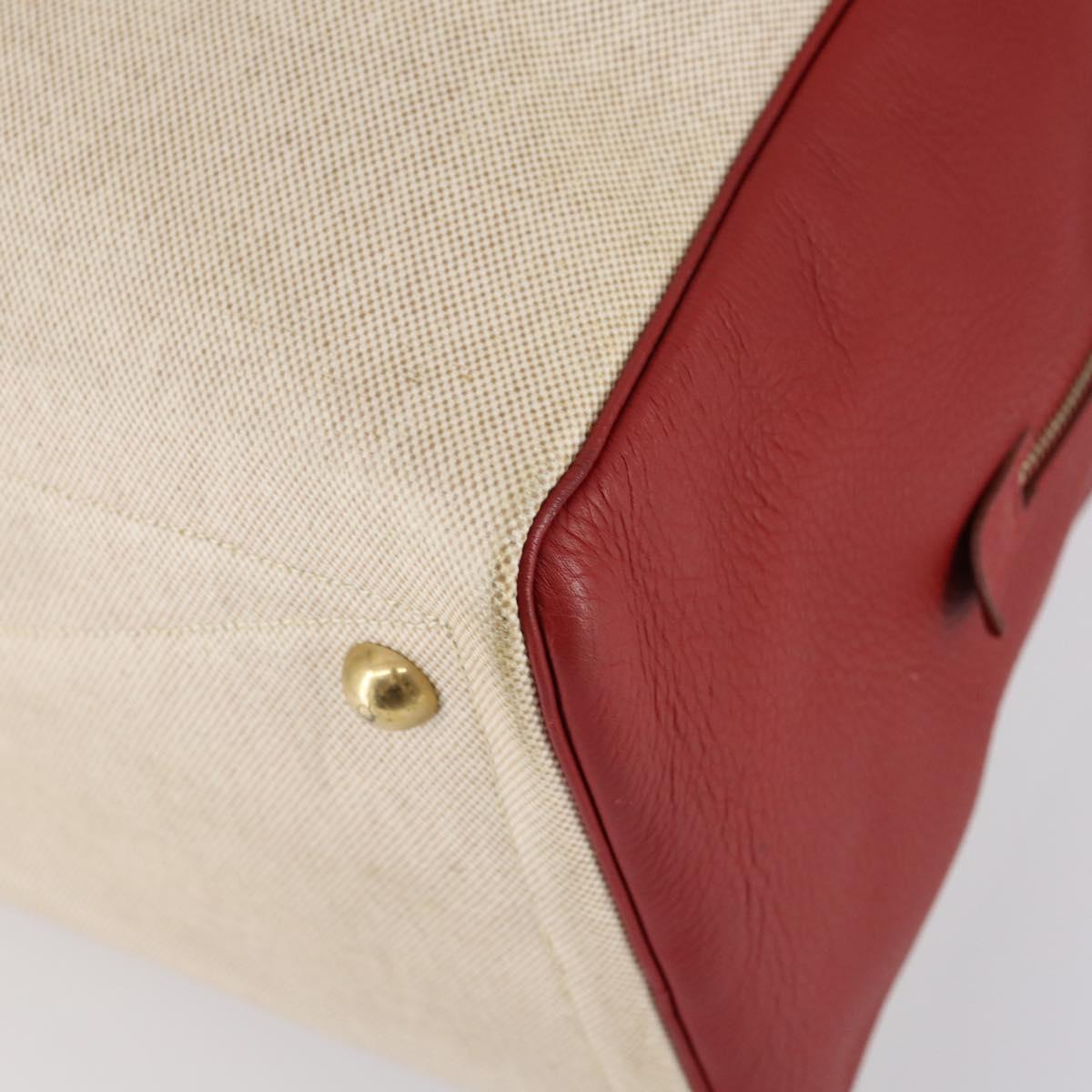 HERMES Victoria 50 Boston Bag Canvas Beige Gold Auth 148631