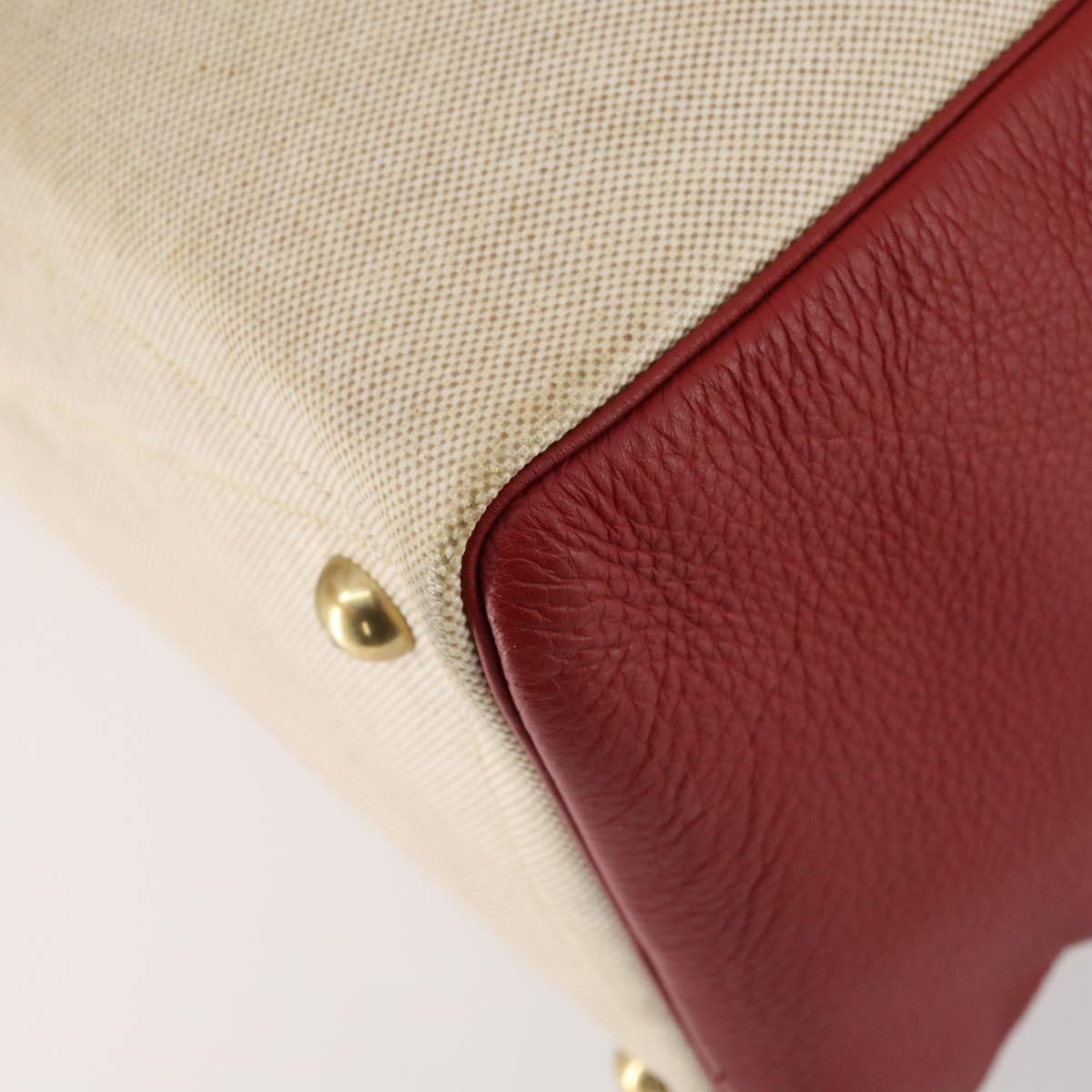 HERMES Victoria 50 Boston Bag Canvas Beige Gold Auth 148631