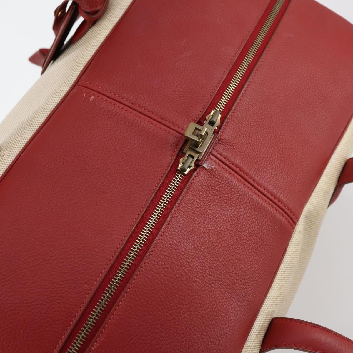 HERMES Victoria 50 Boston Bag Canvas Beige Gold Auth 148631