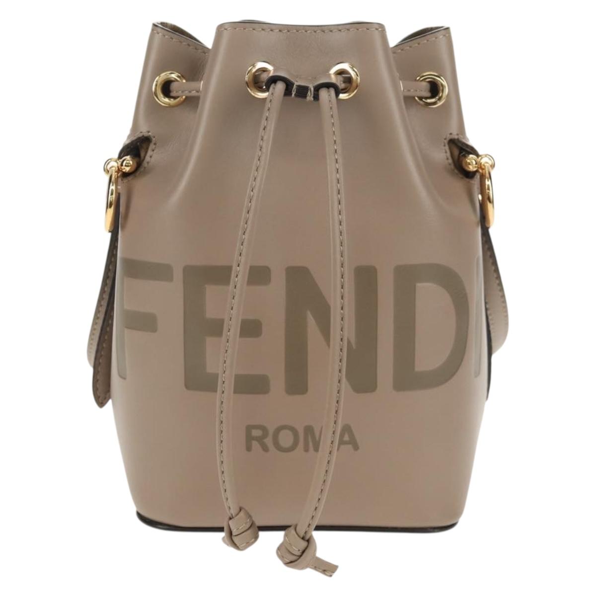 FENDI Shoulder Bag Leather Gray Gold Auth 148635AM