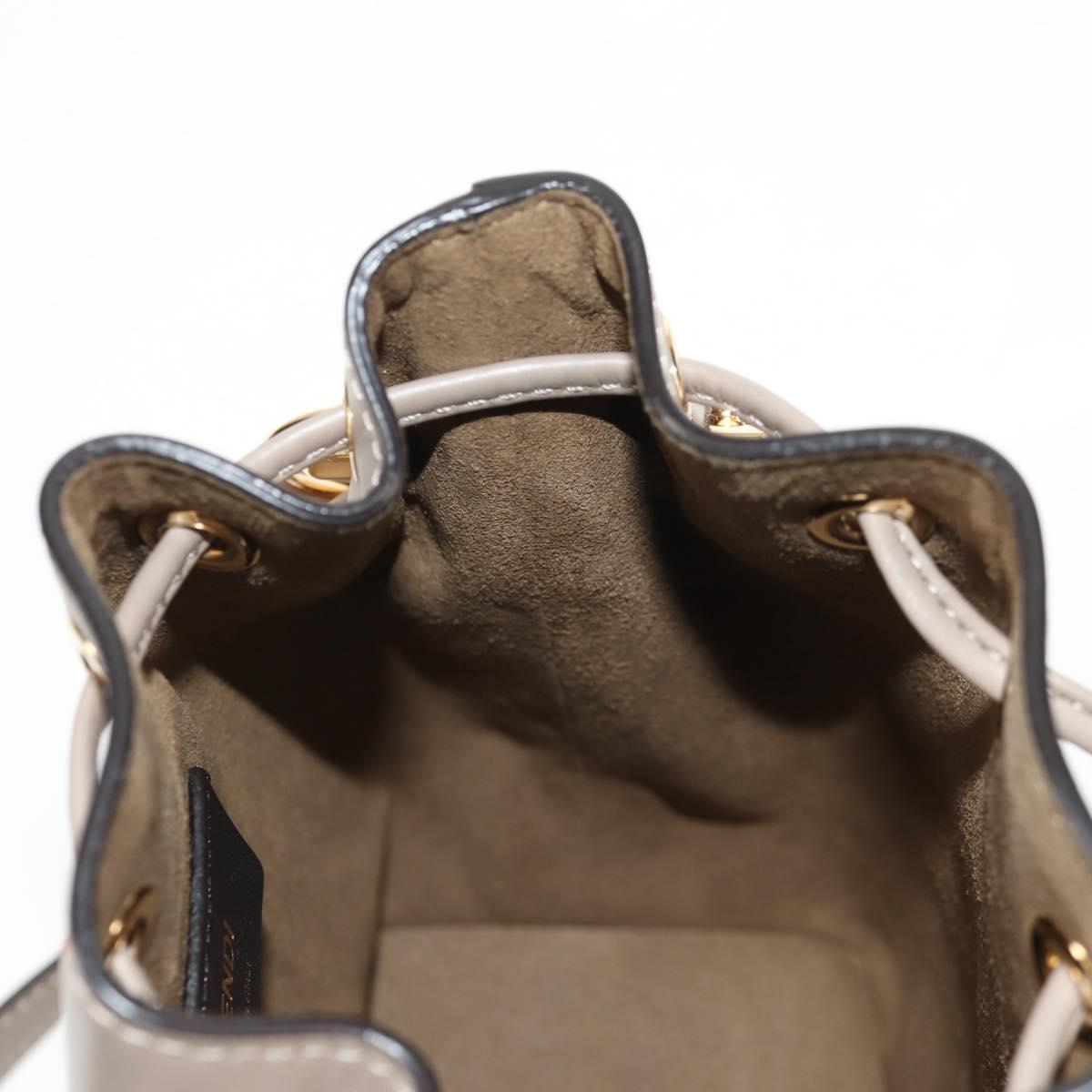 FENDI Shoulder Bag Leather Gray Gold Auth 148635AM