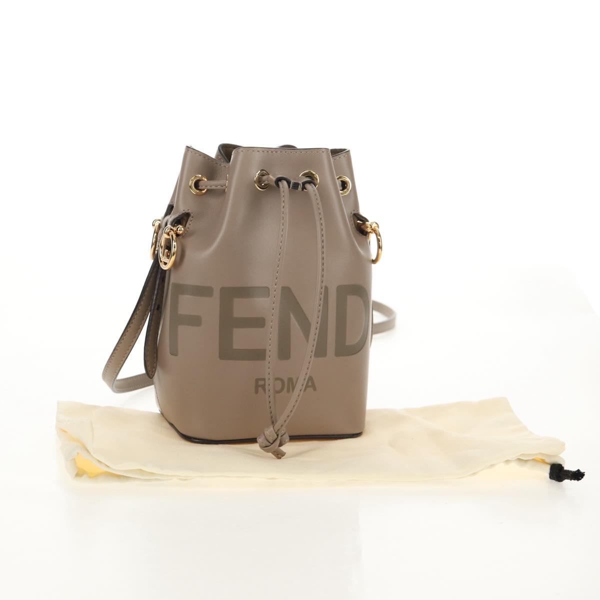FENDI Shoulder Bag Leather Gray Gold Auth 148635AM
