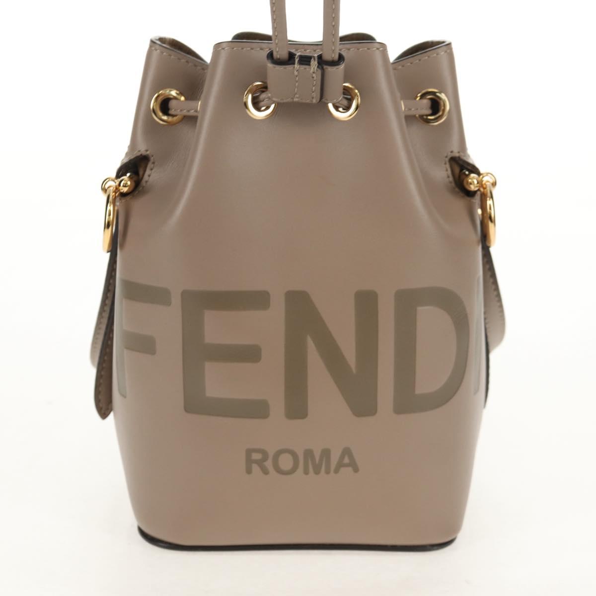 FENDI Shoulder Bag Leather Gray Gold Auth 148635AM