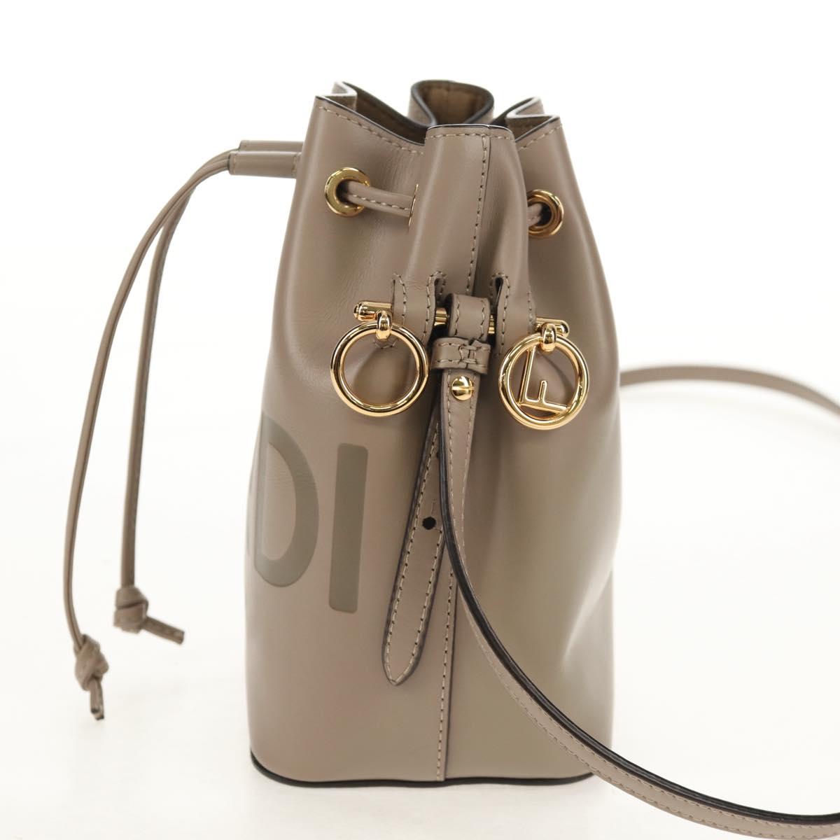 FENDI Shoulder Bag Leather Gray Gold Auth 148635AM