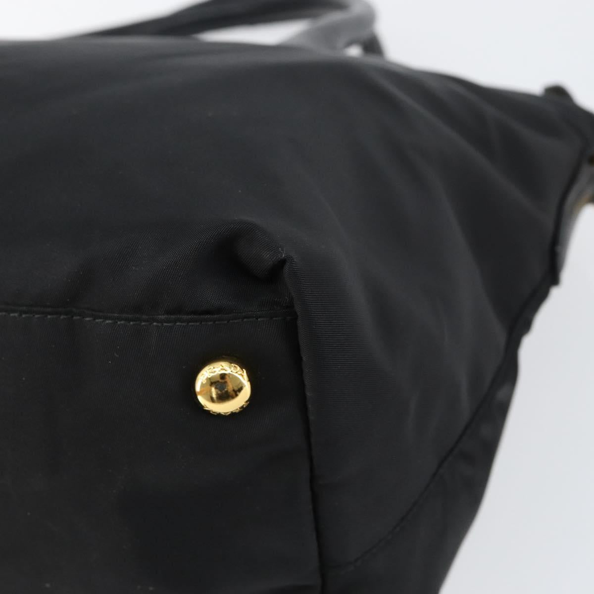 PRADA Hand Bag Nylon Black Gold Auth 148636
