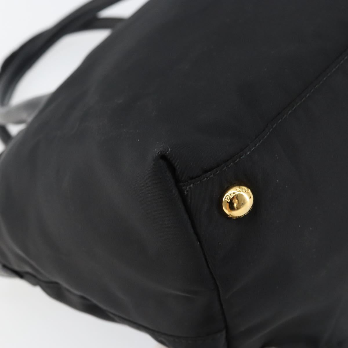 PRADA Hand Bag Nylon Black Gold Auth 148636