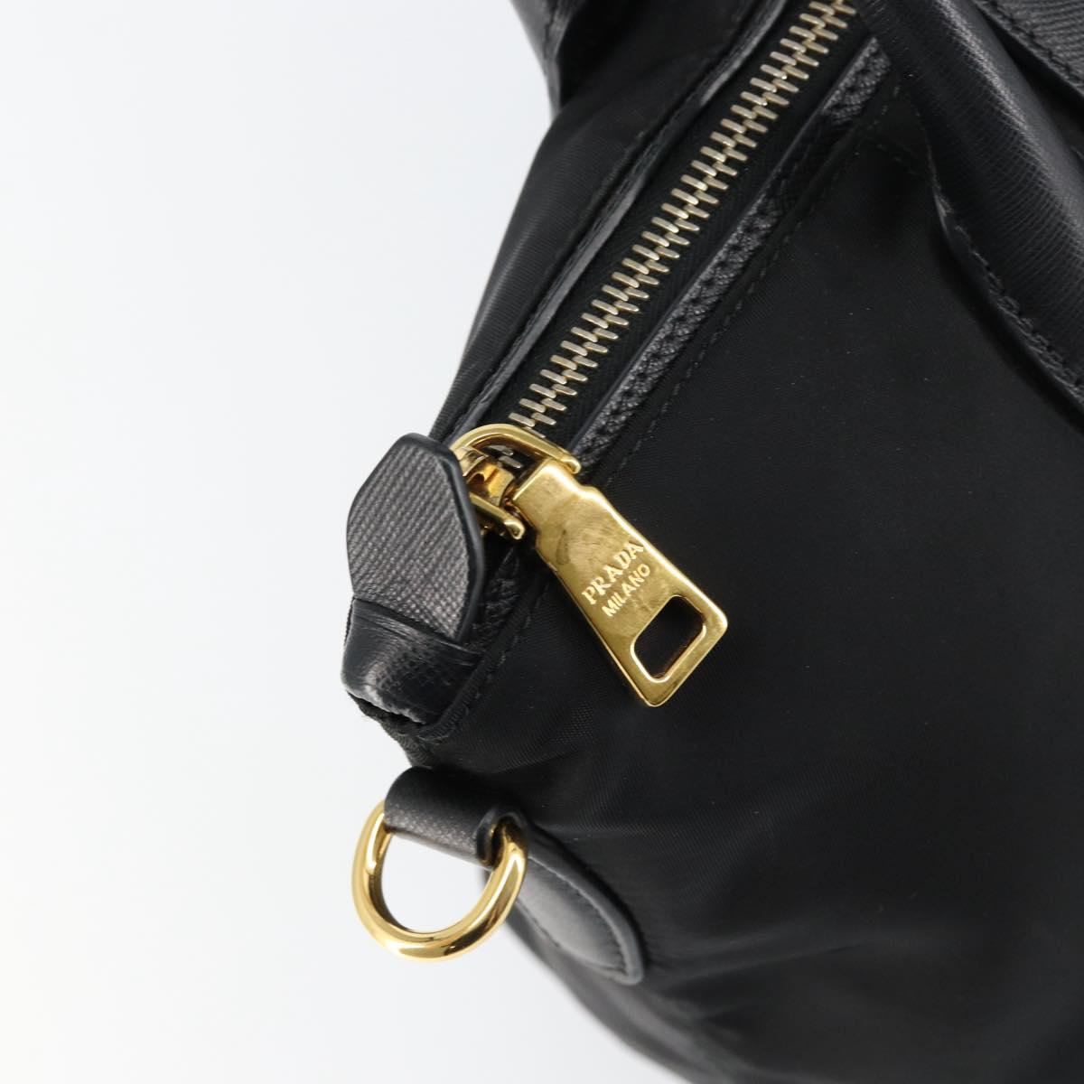 PRADA Hand Bag Nylon Black Gold Auth 148636