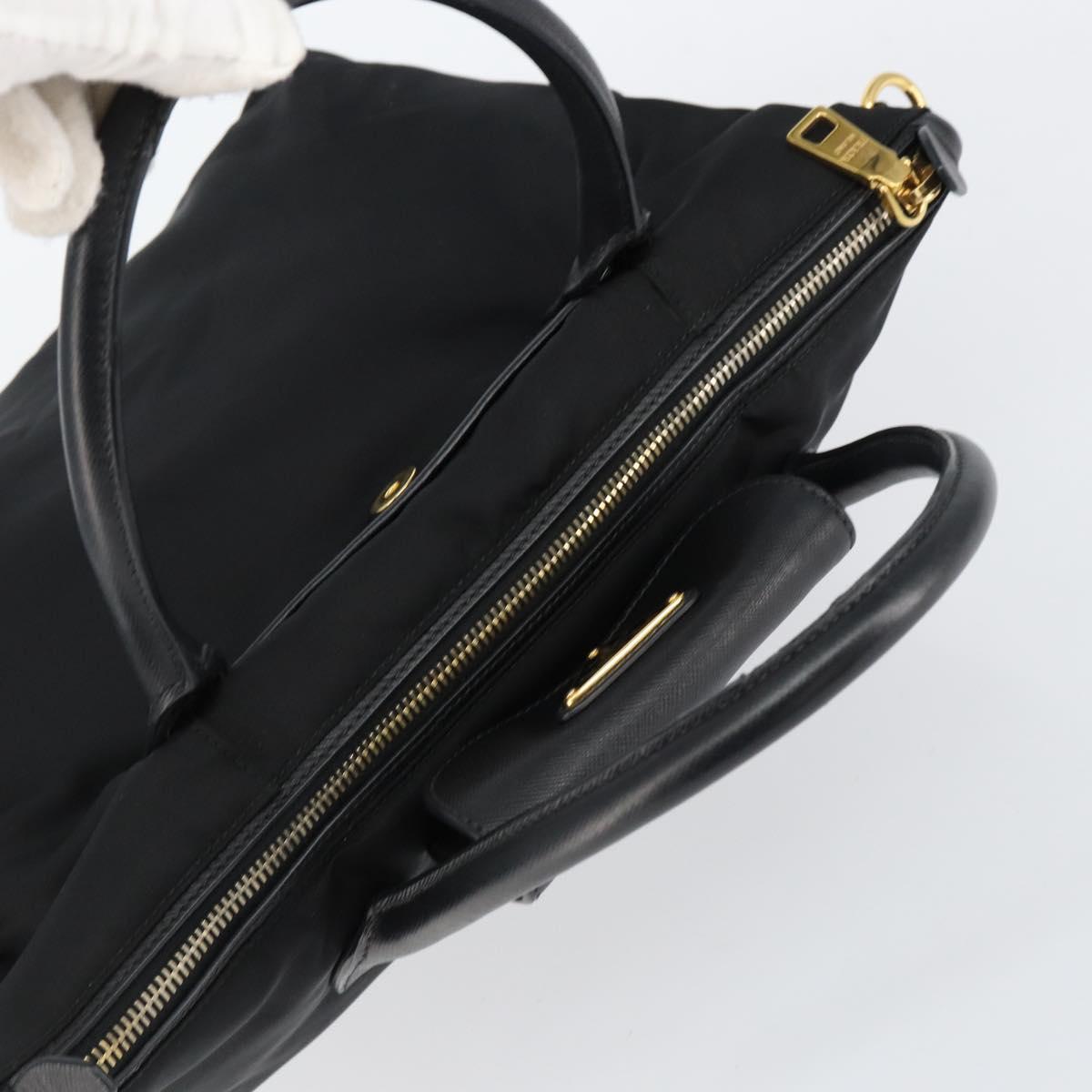 PRADA Hand Bag Nylon Black Gold Auth 148636