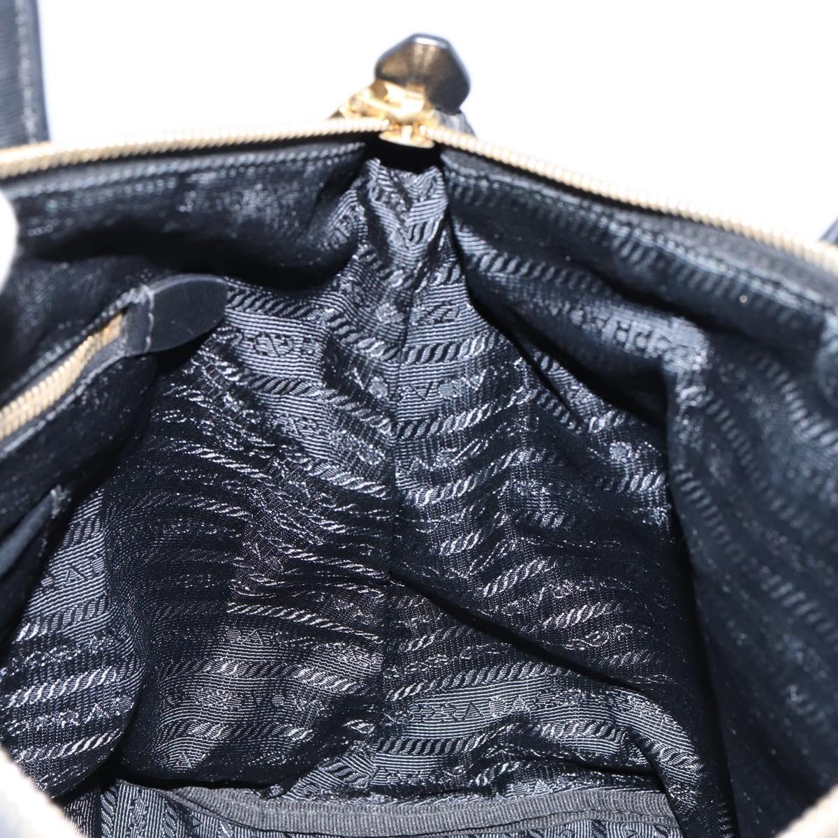 PRADA Hand Bag Nylon Black Gold Auth 148636