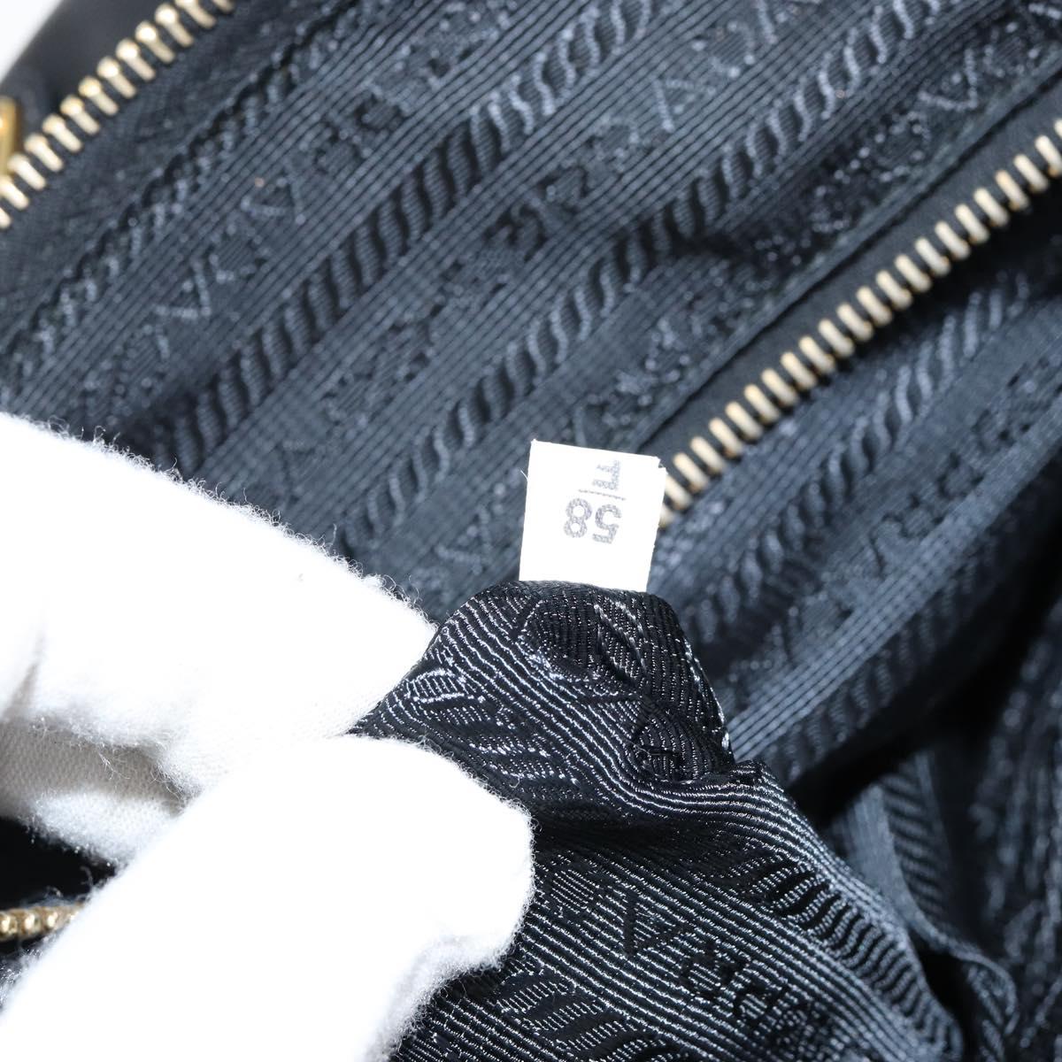 PRADA Hand Bag Nylon Black Gold Auth 148636