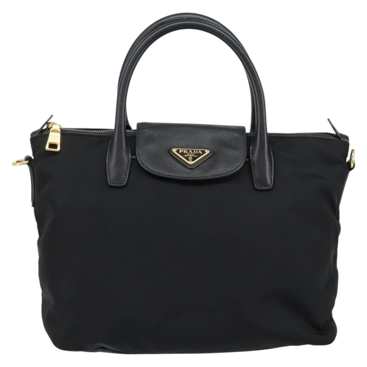 PRADA Hand Bag Nylon Black Gold Auth 148636