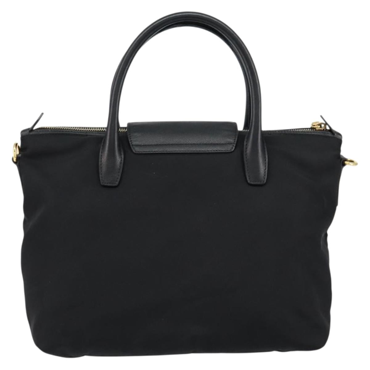 PRADA Hand Bag Nylon Black Gold Auth 148636