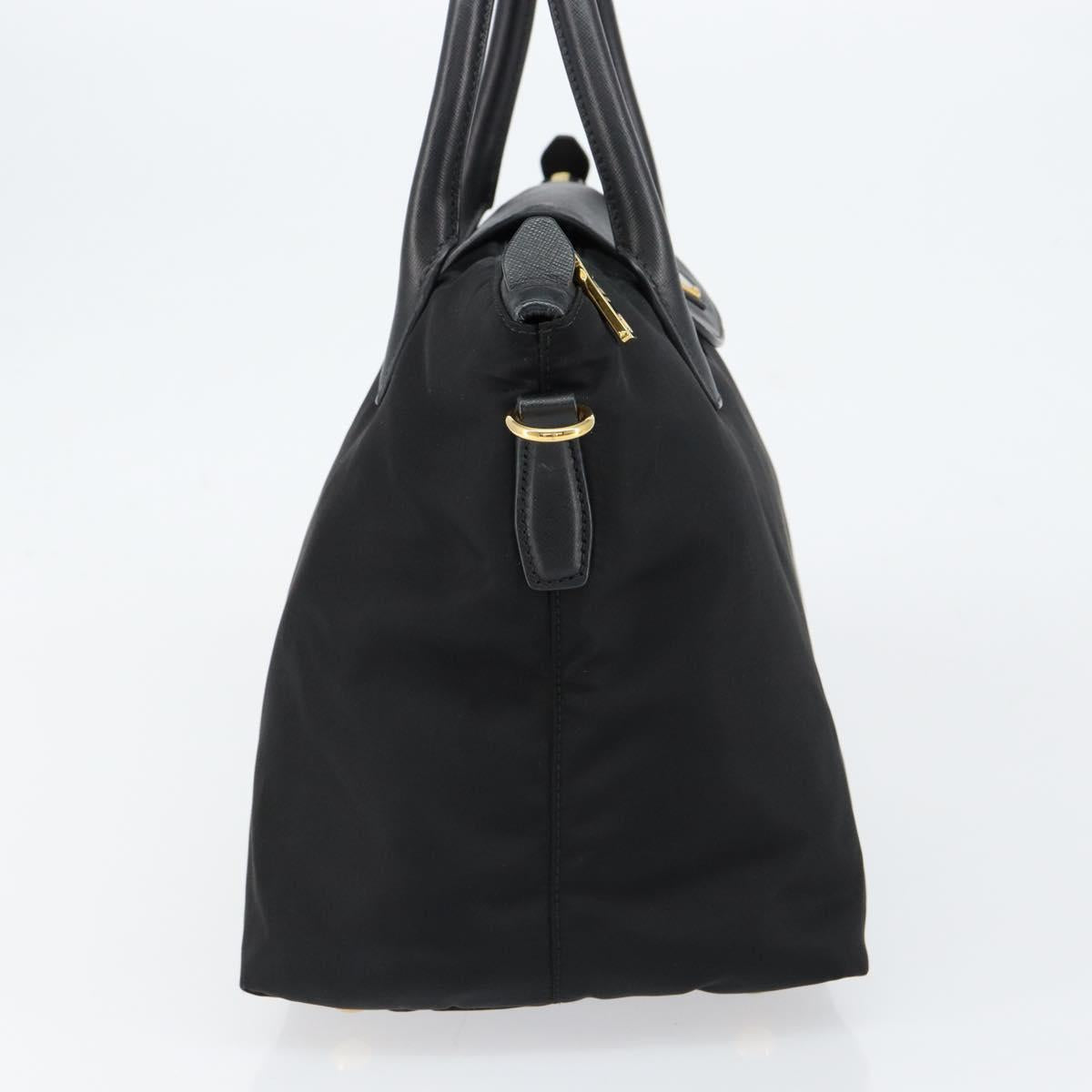PRADA Hand Bag Nylon Black Gold Auth 148636