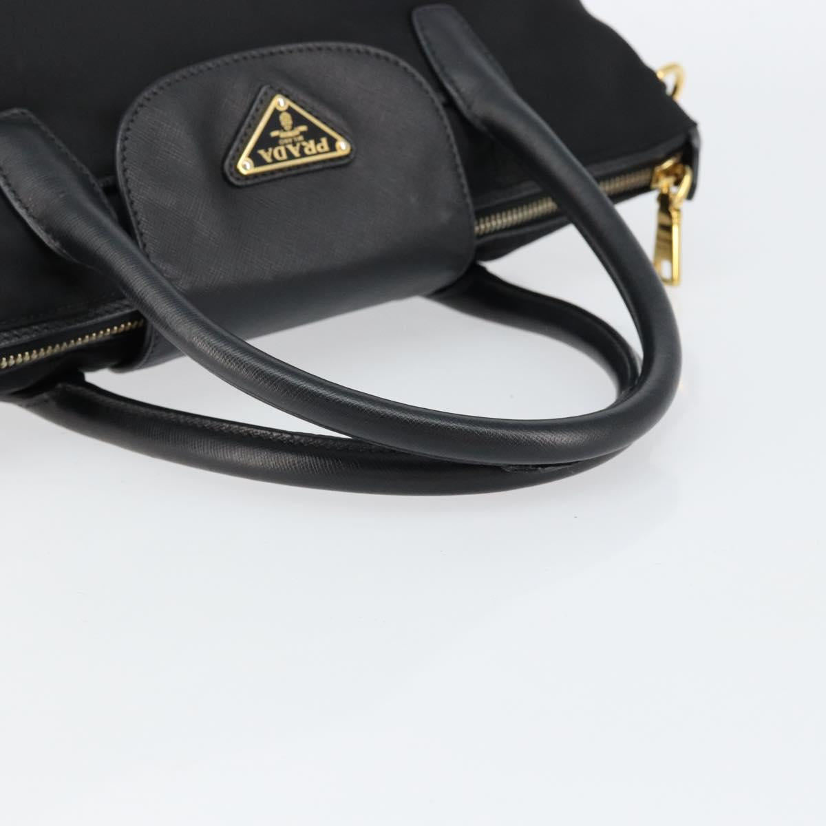 PRADA Hand Bag Nylon Black Gold Auth 148636