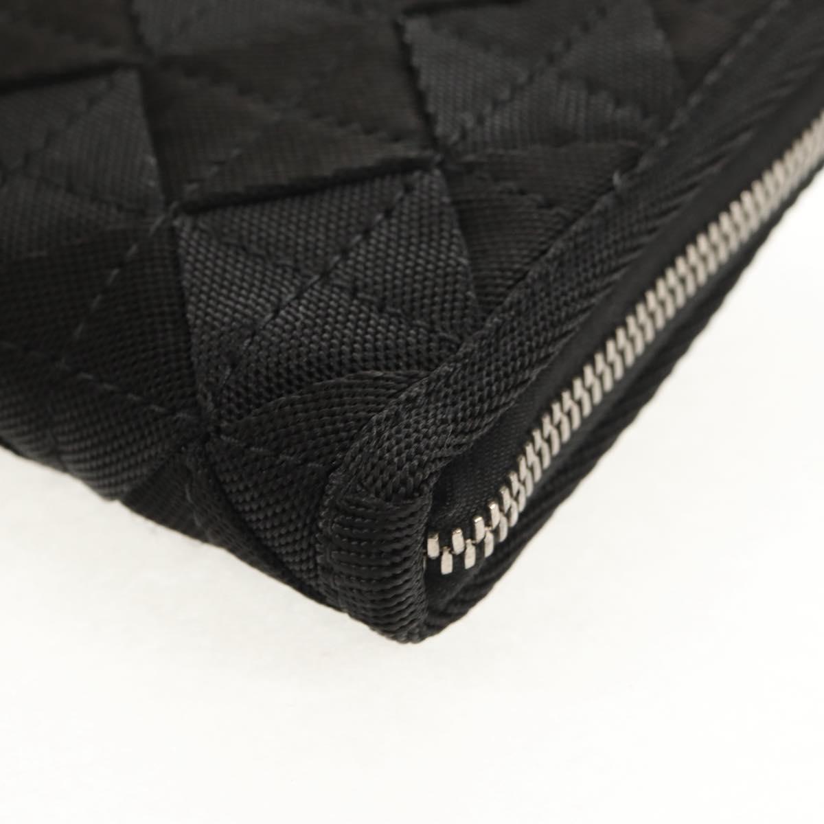 BOTTEGA VENETA Zippy Wallet Nylon Polypropylene Black Silver Auth 148640M