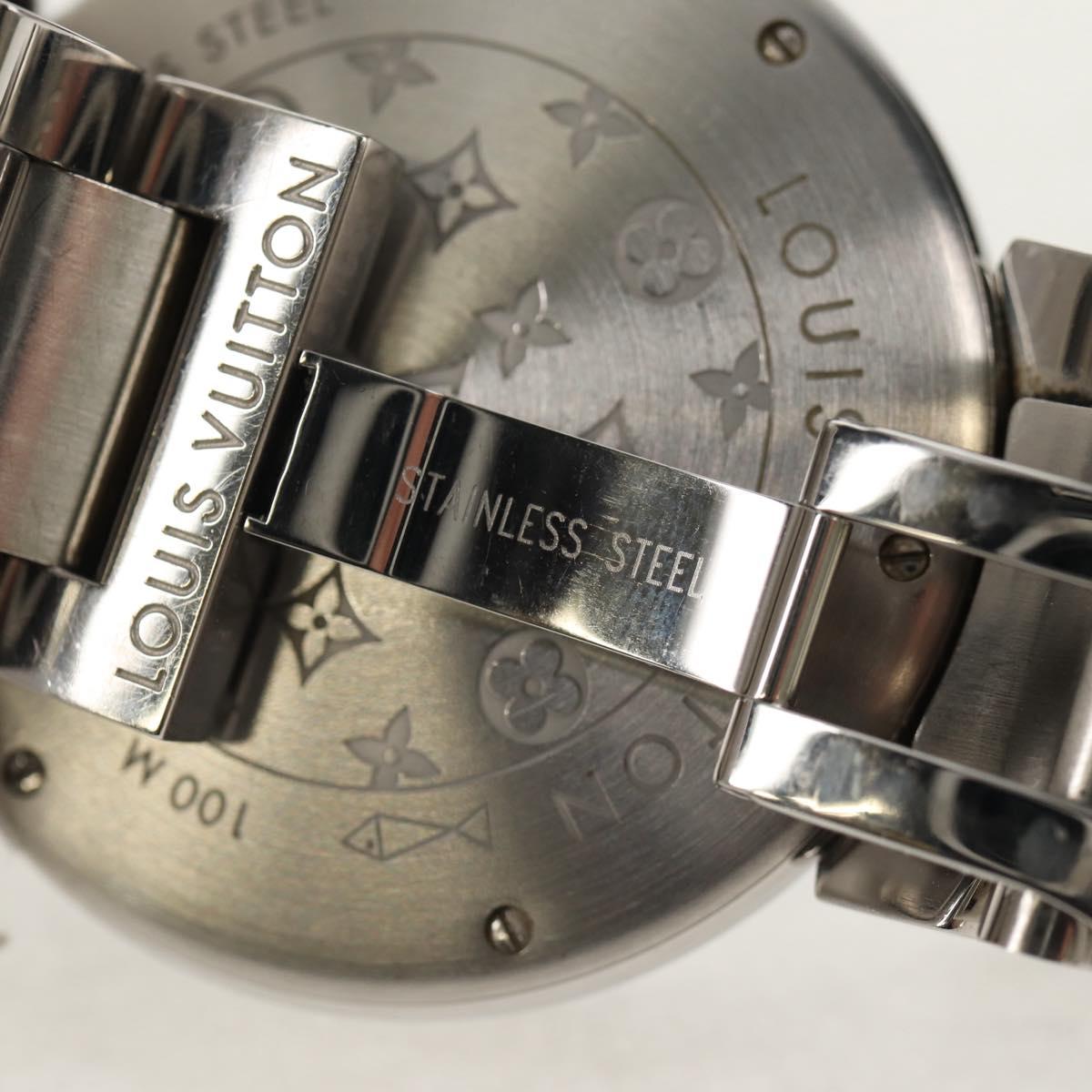LOUIS VUITTON Tambour Date Watches Stainless Steel Silver Q1111 LV Auth 148644M