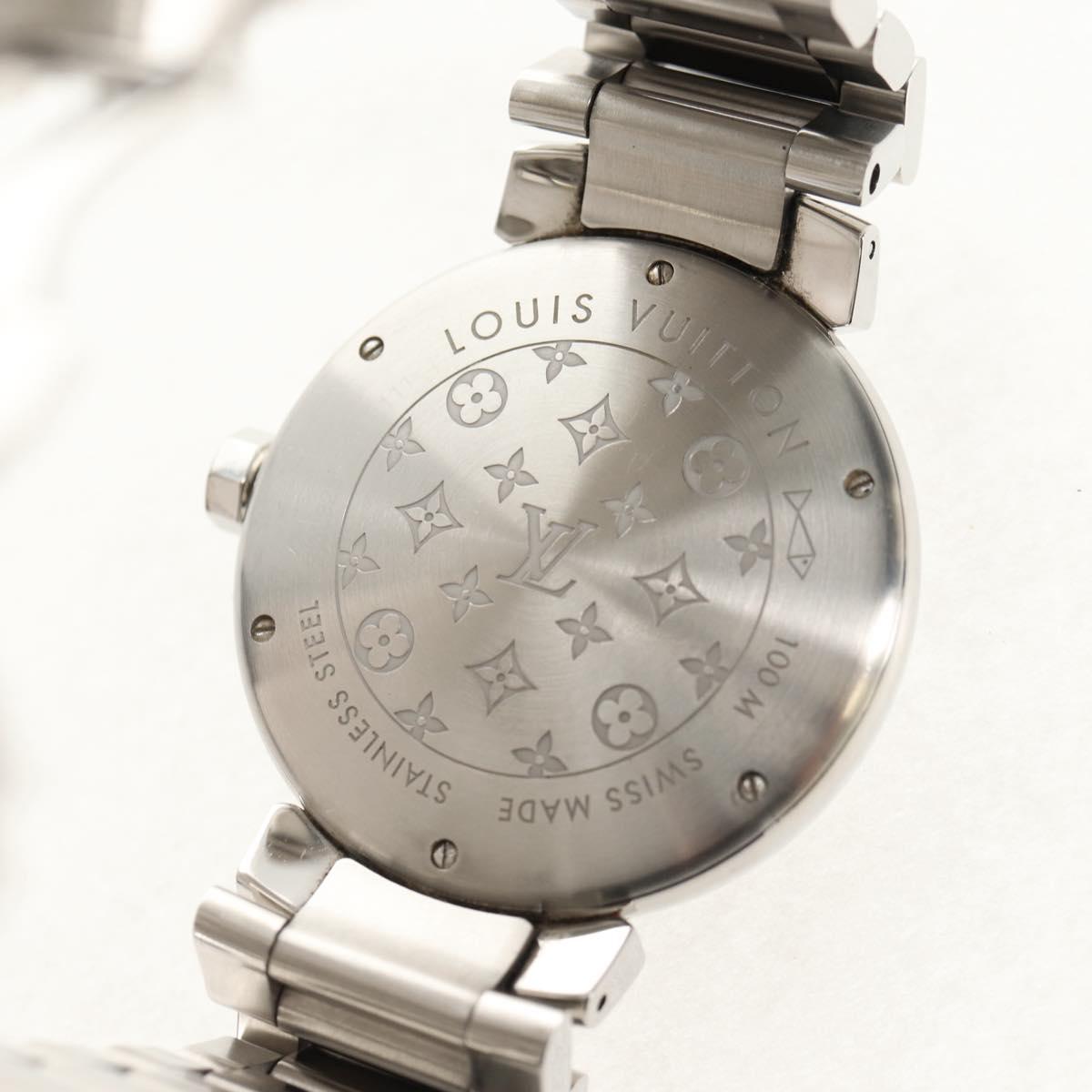 LOUIS VUITTON Tambour Date Watches Stainless Steel Silver Q1111 LV Auth 148644M
