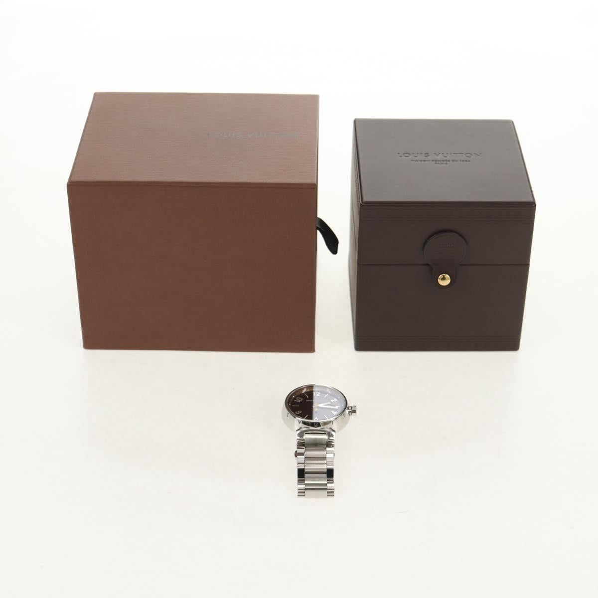 LOUIS VUITTON Tambour Date Watches Stainless Steel Silver Q1111 LV Auth 148644M