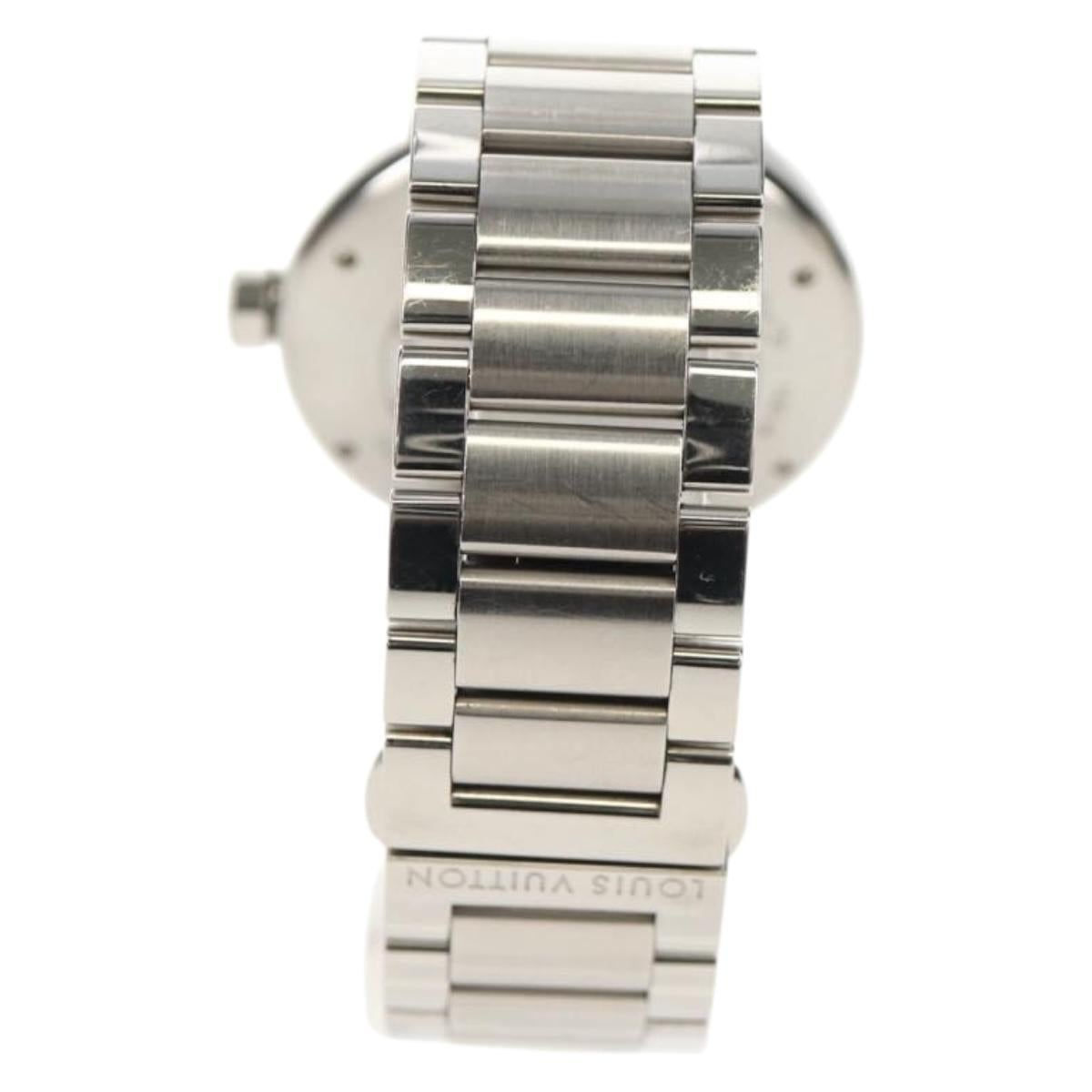 LOUIS VUITTON Tambour Date Watches Stainless Steel Silver Q1111 LV Auth 148644M