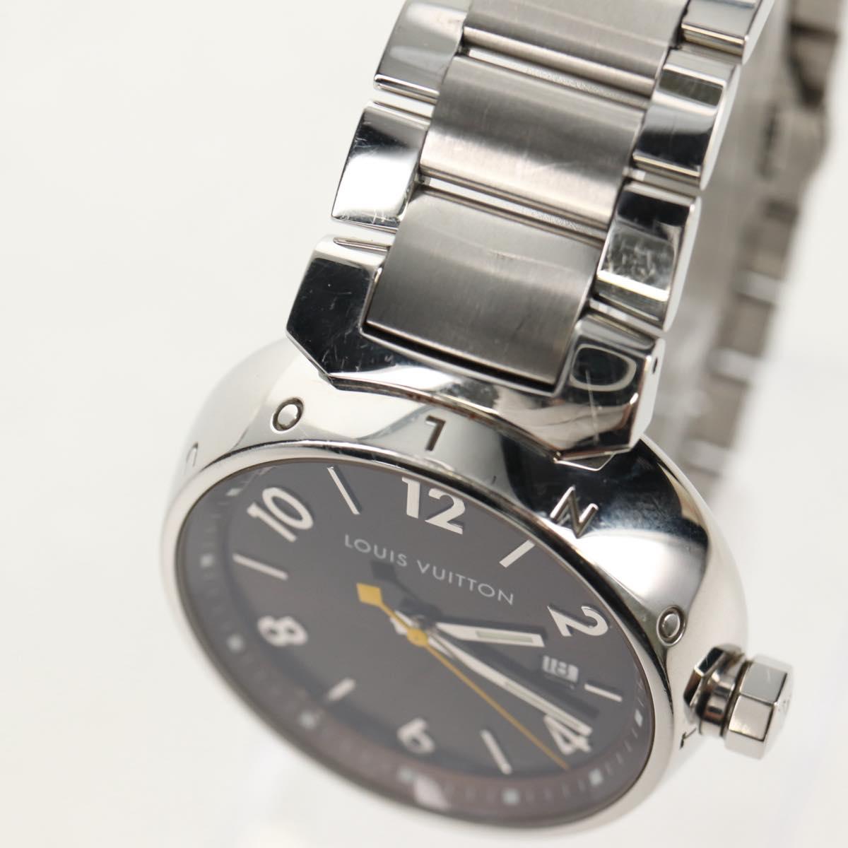 LOUIS VUITTON Tambour Date Watches Stainless Steel Silver Q1111 LV Auth 148644M