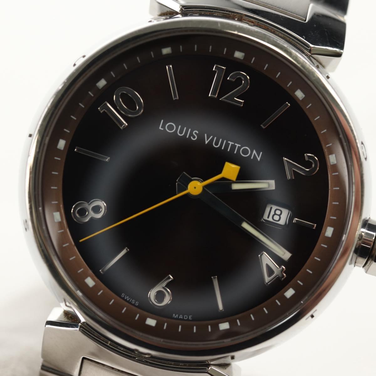 LOUIS VUITTON Tambour Date Watches Stainless Steel Silver Q1111 LV Auth 148644M