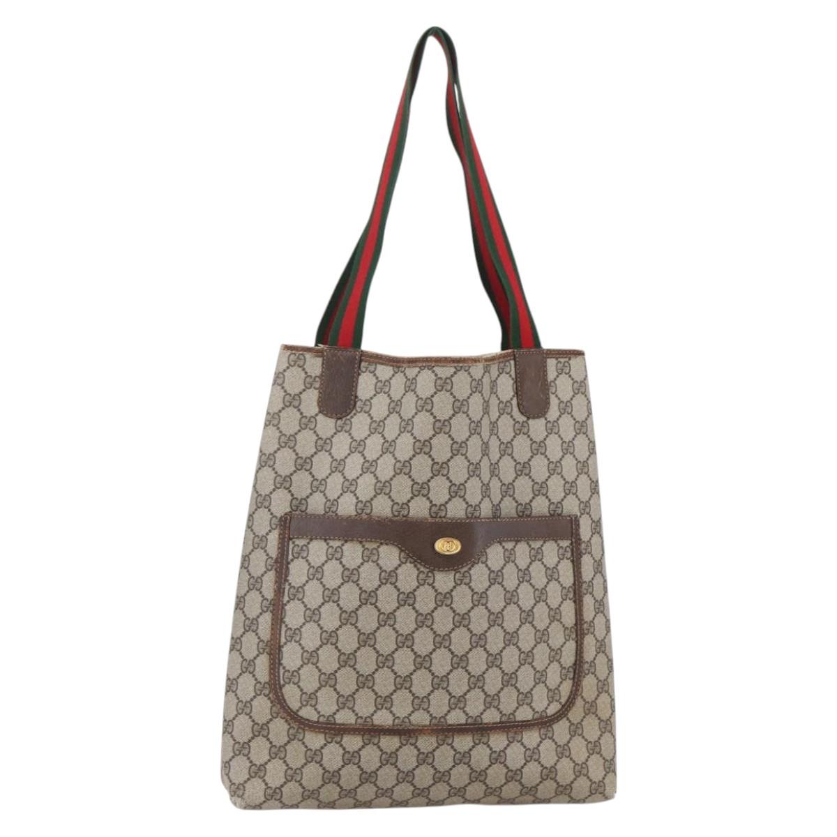 GUCCI GG Supreme Web Sherry Line Tote Bag PVC Beige 39 002 4487 Auth 148647