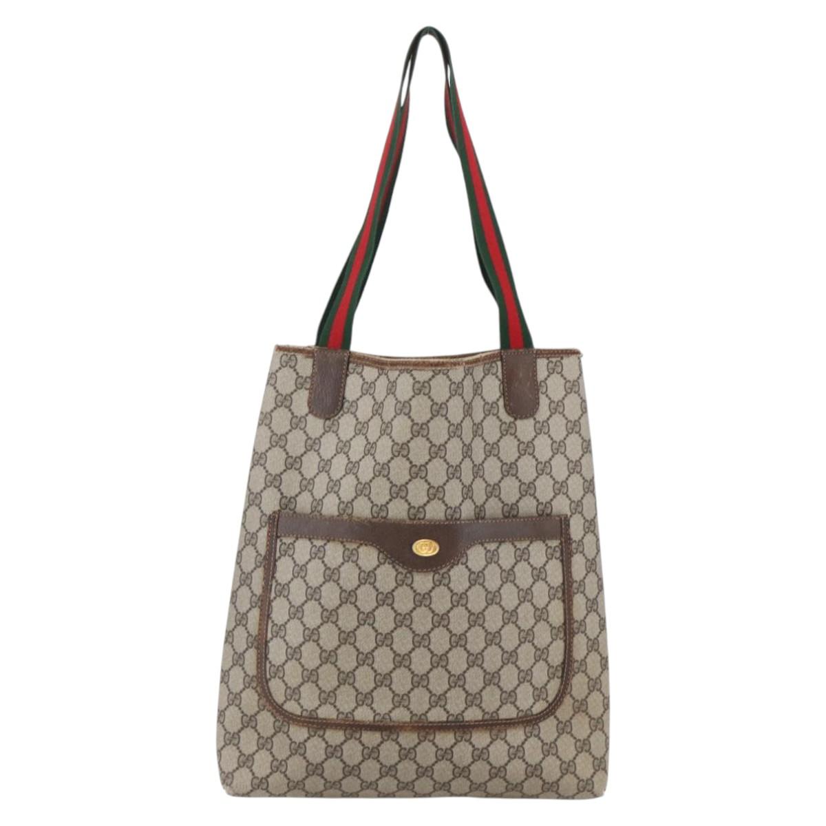 GUCCI GG Supreme Web Sherry Line Tote Bag PVC Beige 39 002 4487 Auth 148647