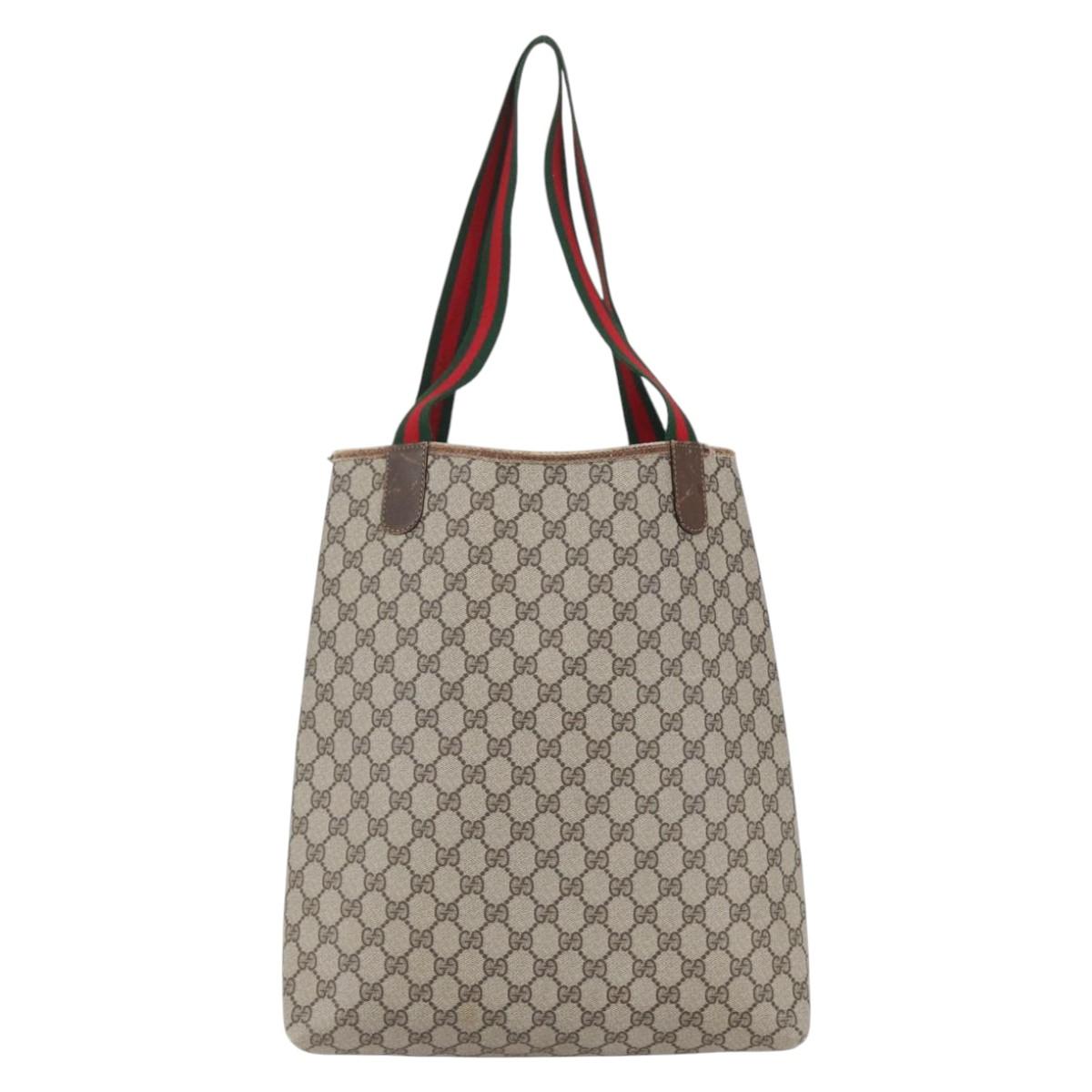 GUCCI GG Supreme Web Sherry Line Tote Bag PVC Beige 39 002 4487 Auth 148647