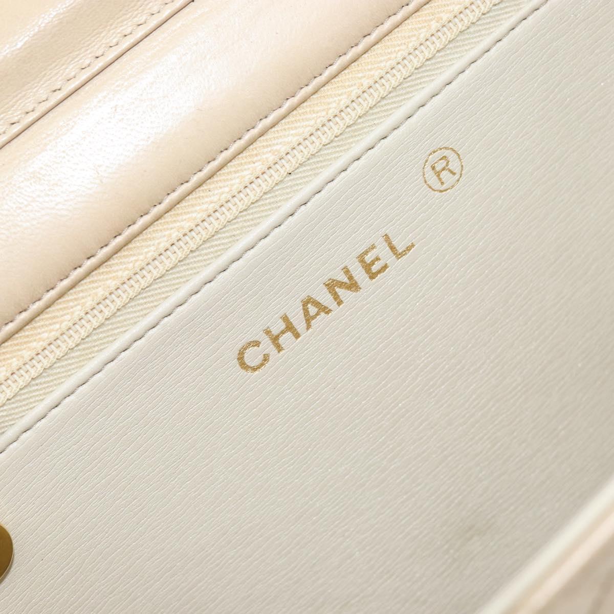 CHANEL Chain Shoulder Bag Lamb Skin Beige Gold CC Auth 148650