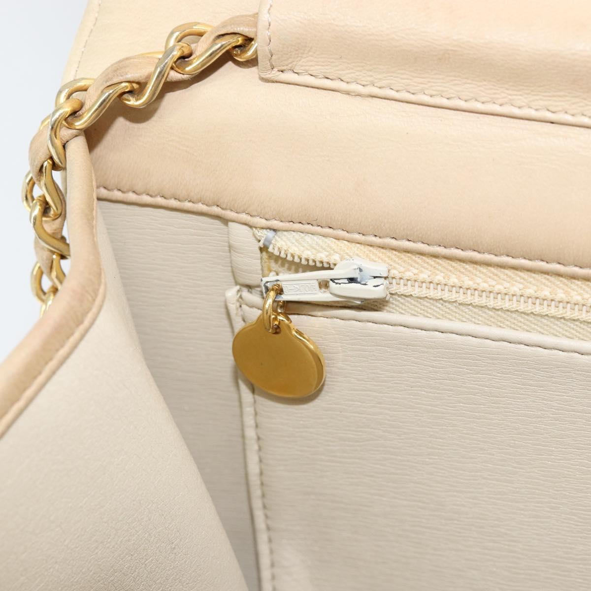 CHANEL Chain Shoulder Bag Lamb Skin Beige Gold CC Auth 148650