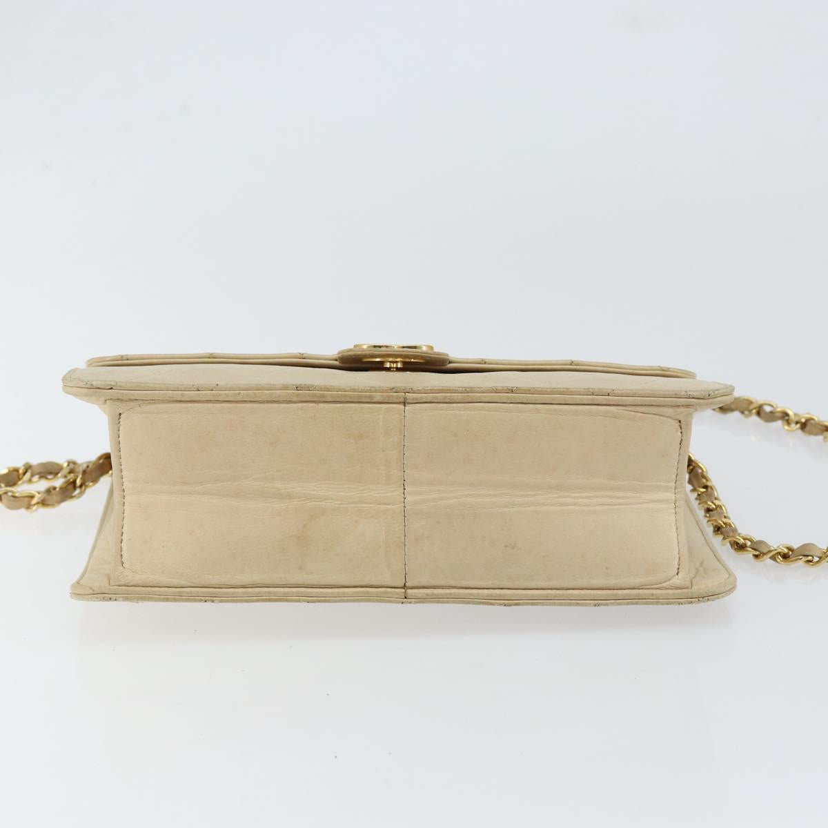 CHANEL Chain Shoulder Bag Lamb Skin Beige Gold CC Auth 148650